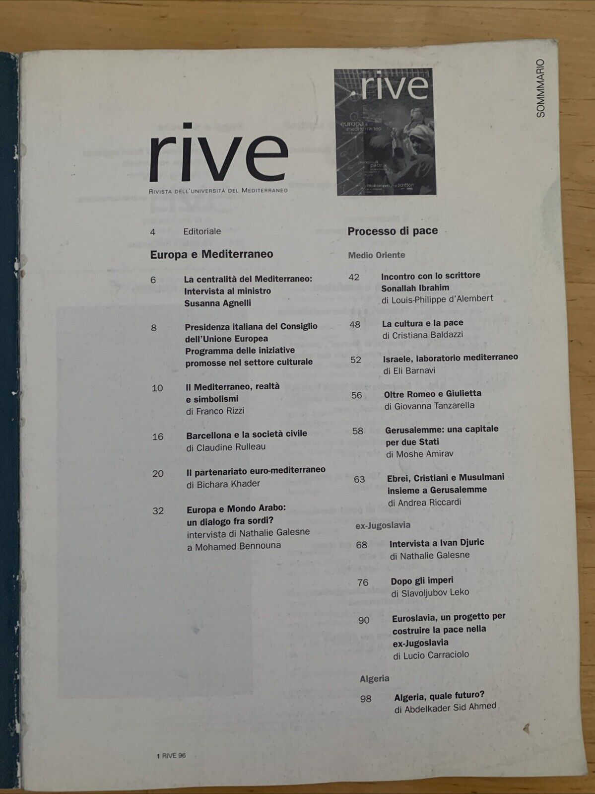 RIVE, Europa e Mediterraneo dopo Barcellona, processo di pace medio-oriente