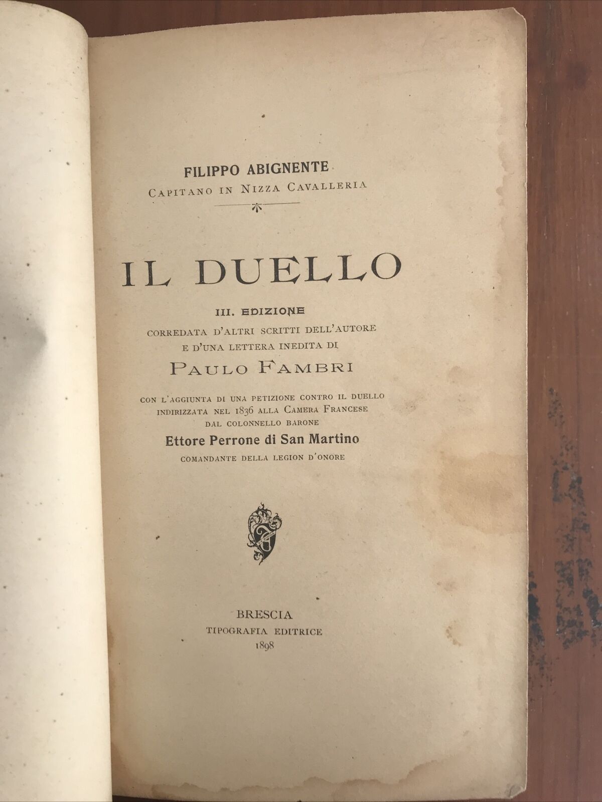 IL DUELLO Filippo Abignente tipografia editrice 1898 Paulo Fambri Perrone San Ma
