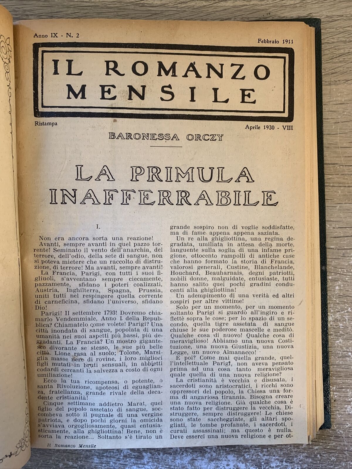 LA PRIMULA ROSSA - 8 NUMERI RILEGATI A LIBRO RISTAMPE DEL 1929/30