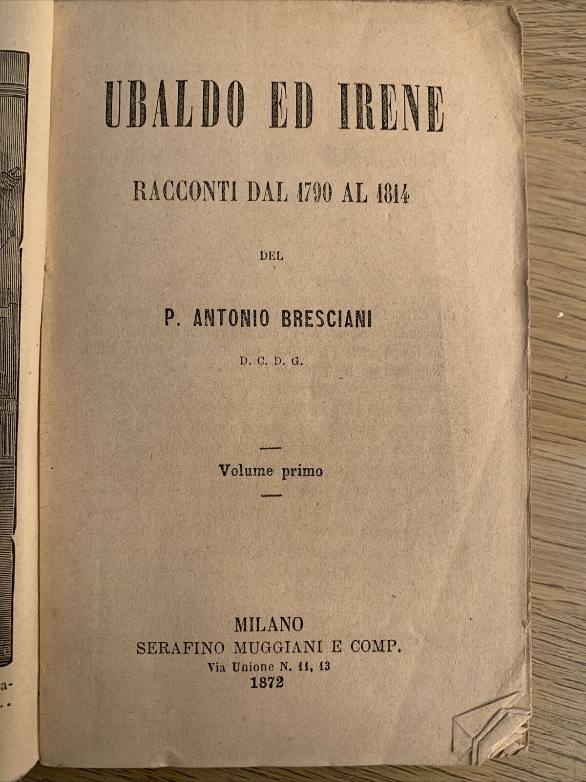 UBALDO ED IRENE racconti dal 1790 al 1814 - ANTONIO BRESCIANI volume primo 1872