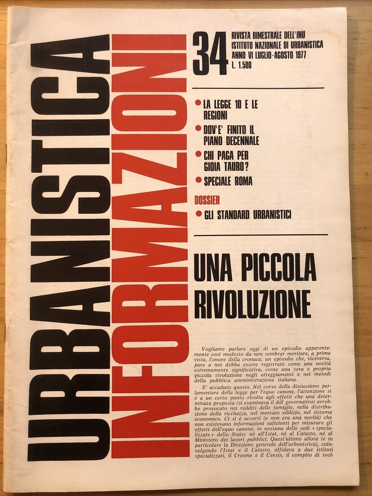 URBANISTICA INFORMAZIONI - agosto 1977. rivista bimestrale dell'INU - n. 34