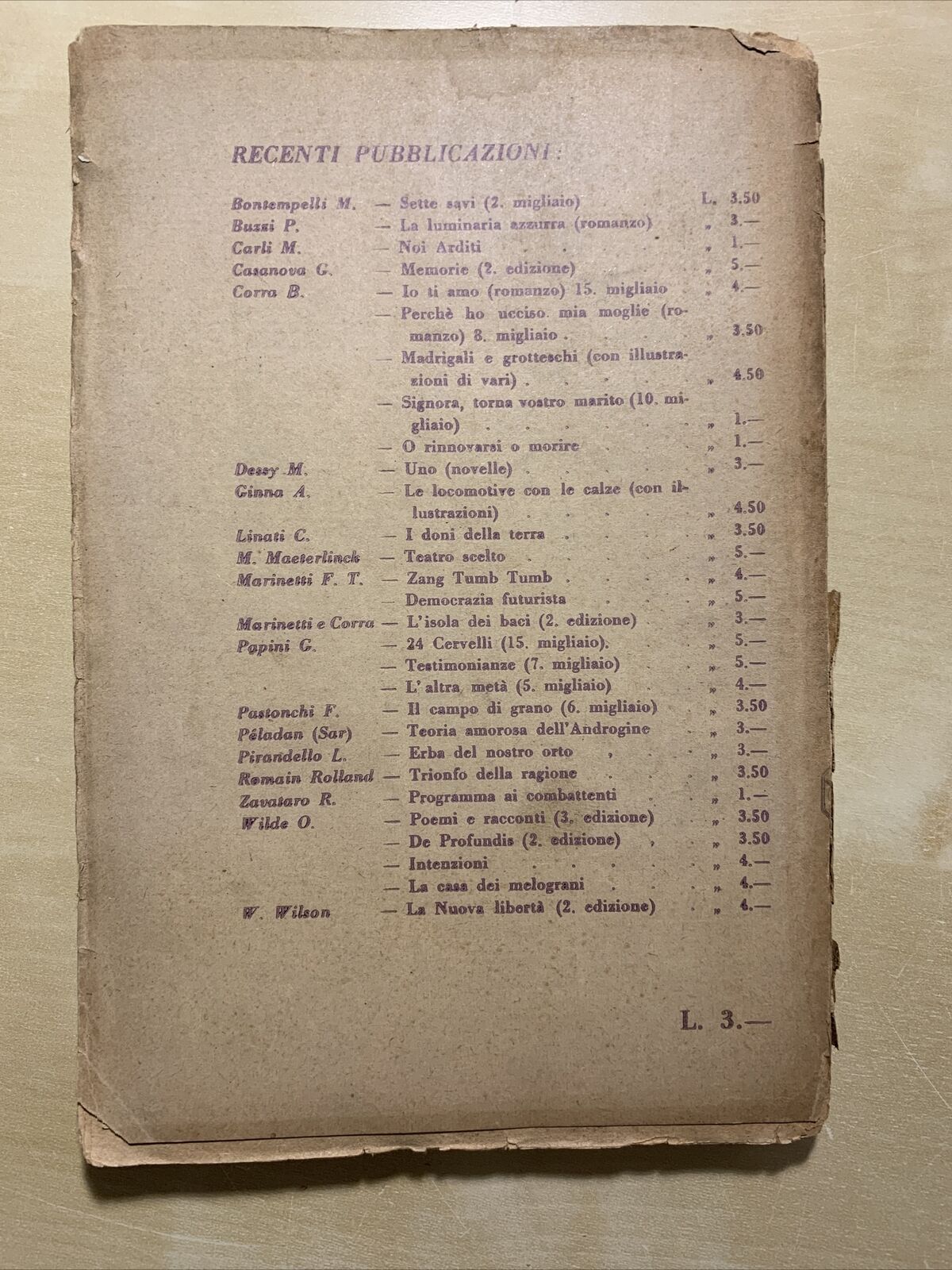 MARINETTI E BRUNO CORRA - L'Isola dei baci, Facchi editore 1919 #
