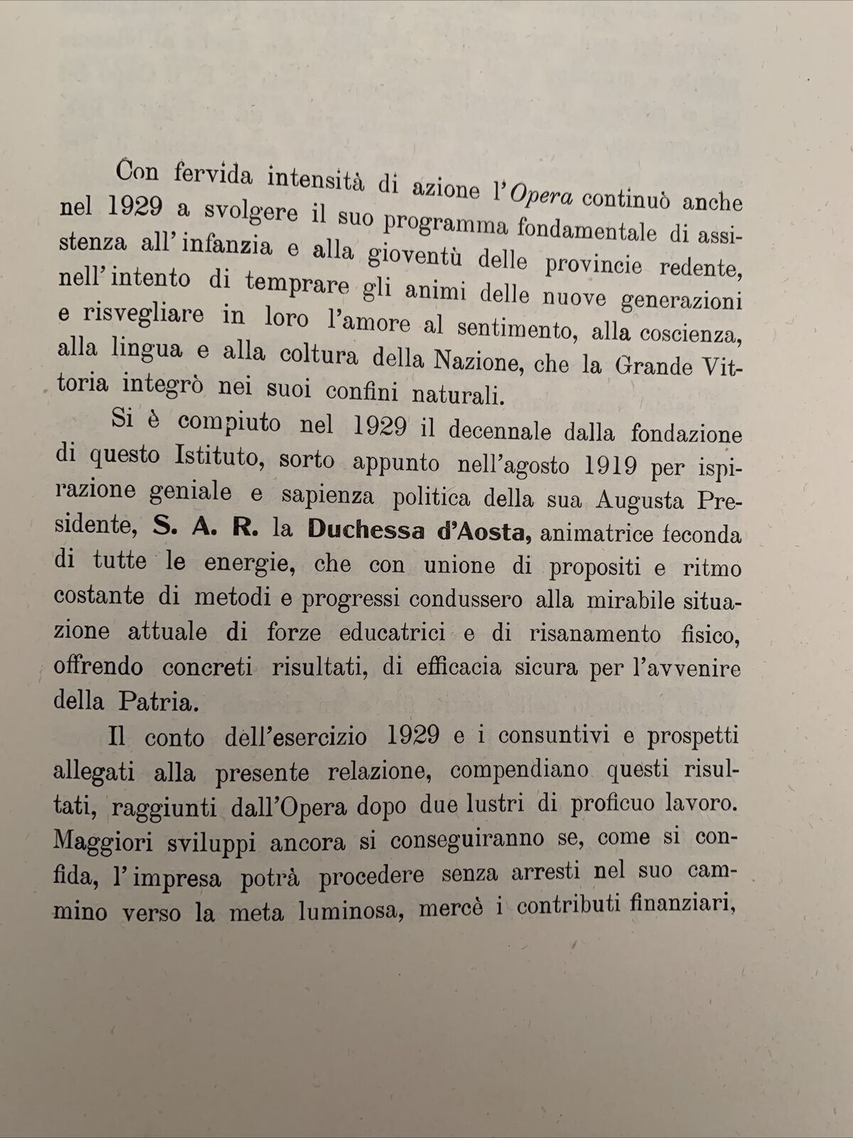 OPERA NAZIONALE DI ASSISTENZA ALL'ITALIA REDENTA - Relazione e rendiconto 1929 #