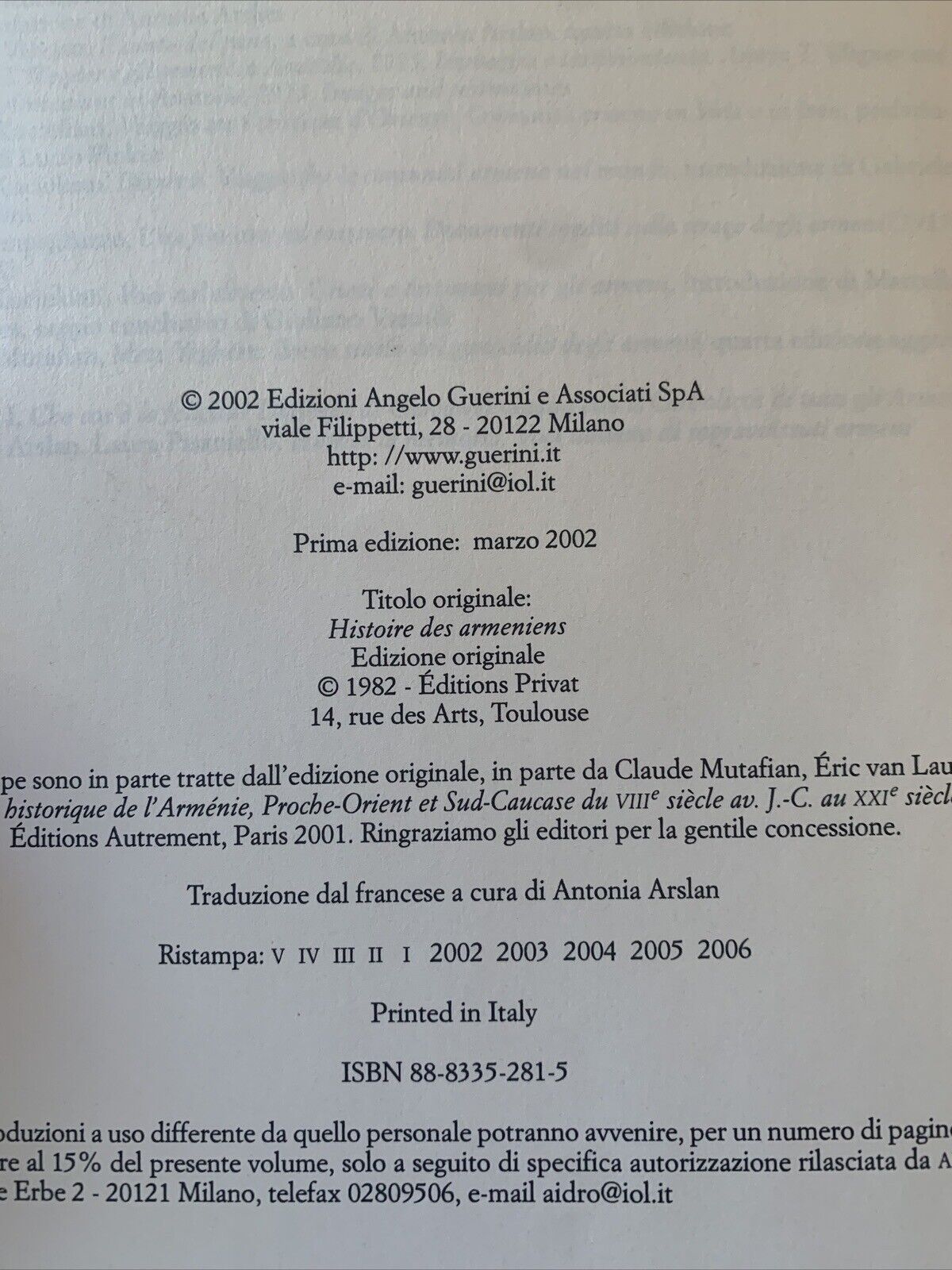 STORIA DEGLI ARMENI carte Armene. Gérard Dédéyan. Guerrini e associati. 2002
