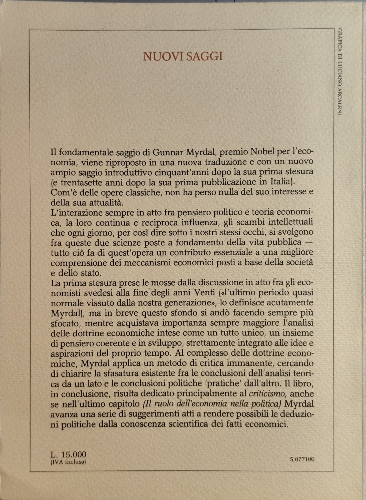 L'elemento politico nello sviluppo della teoria economica Gunnar Myrdal, Sansoni