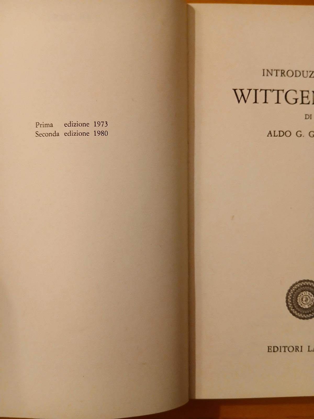 Introduzione a Wittgenstein - Aldo G. Gargani - I Filosofi - Laterza ed. 1980