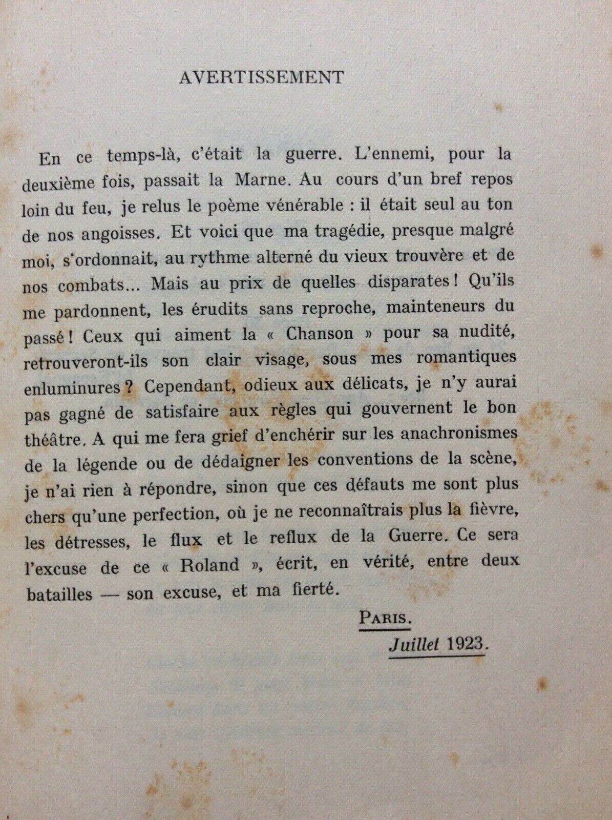 ROLAND. GEORGES LACASSIE. 1923. Autografato e dedica a Jacques Berlioz + lettera