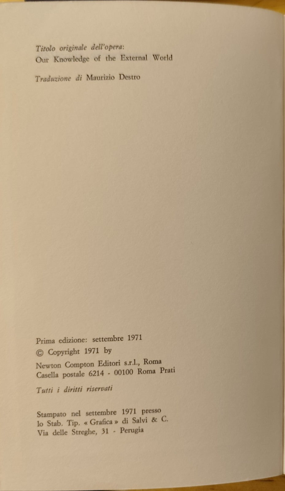La conoscenza del mondo esterno Bertrand Russel, Newton Compton 1971