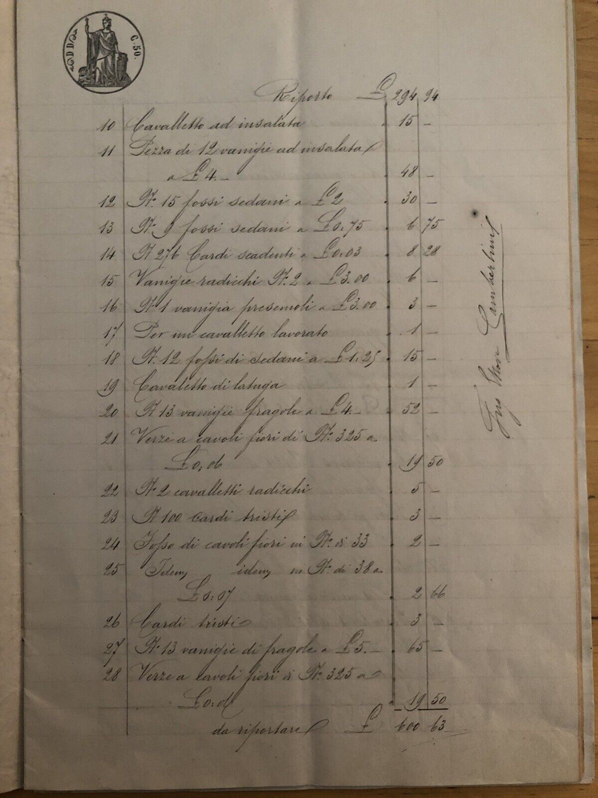 ANTICO DOCUMENTO Bologna, Podere Belcantone, atto notarile scritto a mano 1890