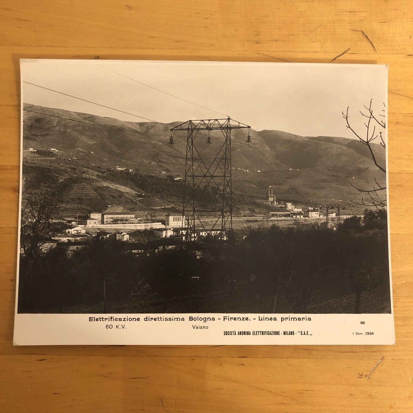 FERROVIE VAIANO DIR. Bologna Firenze - elettrificazione, foto originale 1930
