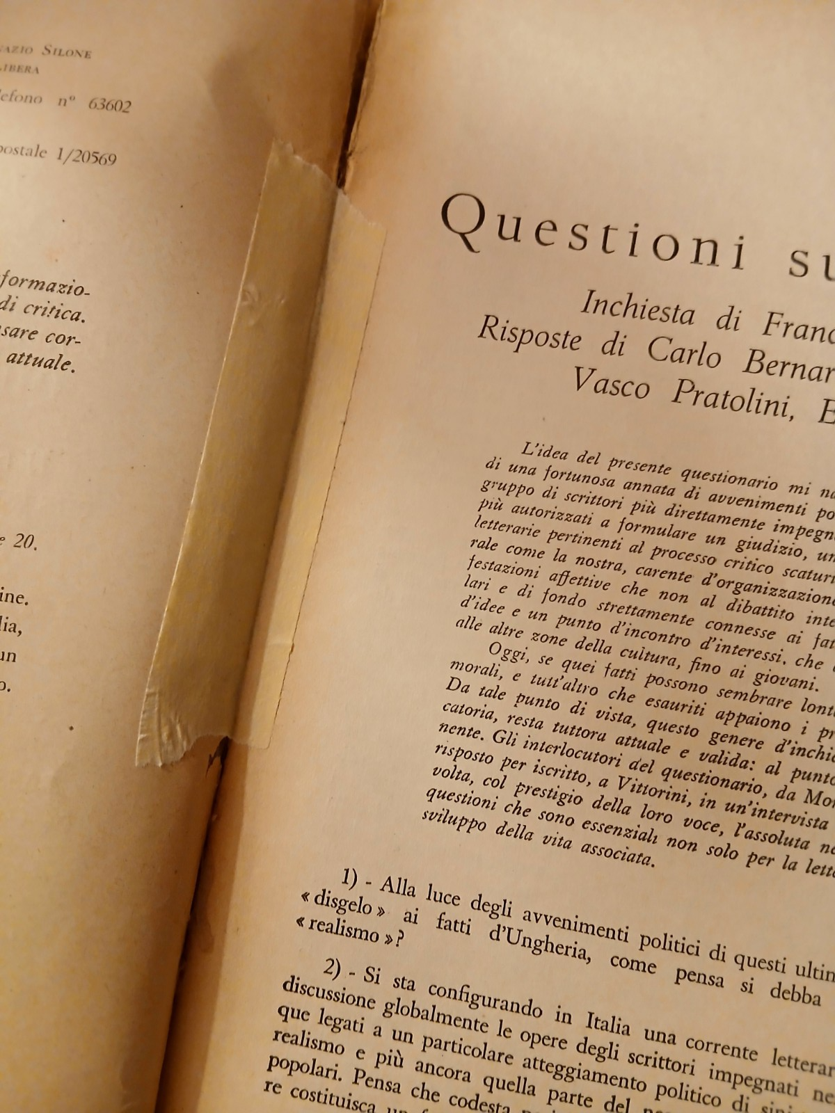 Tempo presente Questioni sul realismo Bernari Moravia Pratolini . . Carlo Antoni