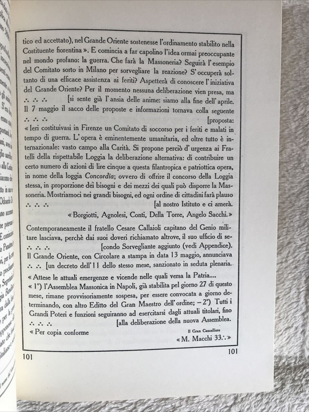 STORIA DELLA LOGGIA MASSONICA FIORENTINA CONCORDIA 1861 - 1911. G. Valeggia