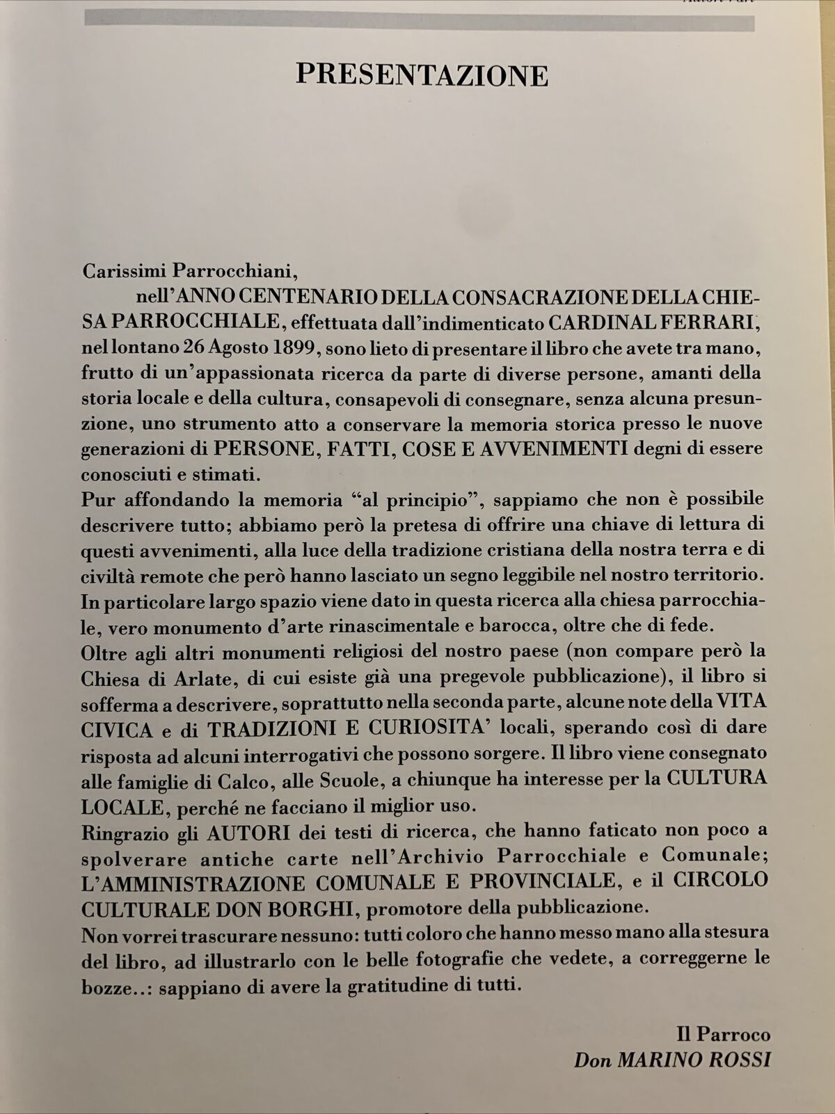 CALCO . . . Paese di Brianza. Autori Vari, Don Carlo Borghi 1998 #