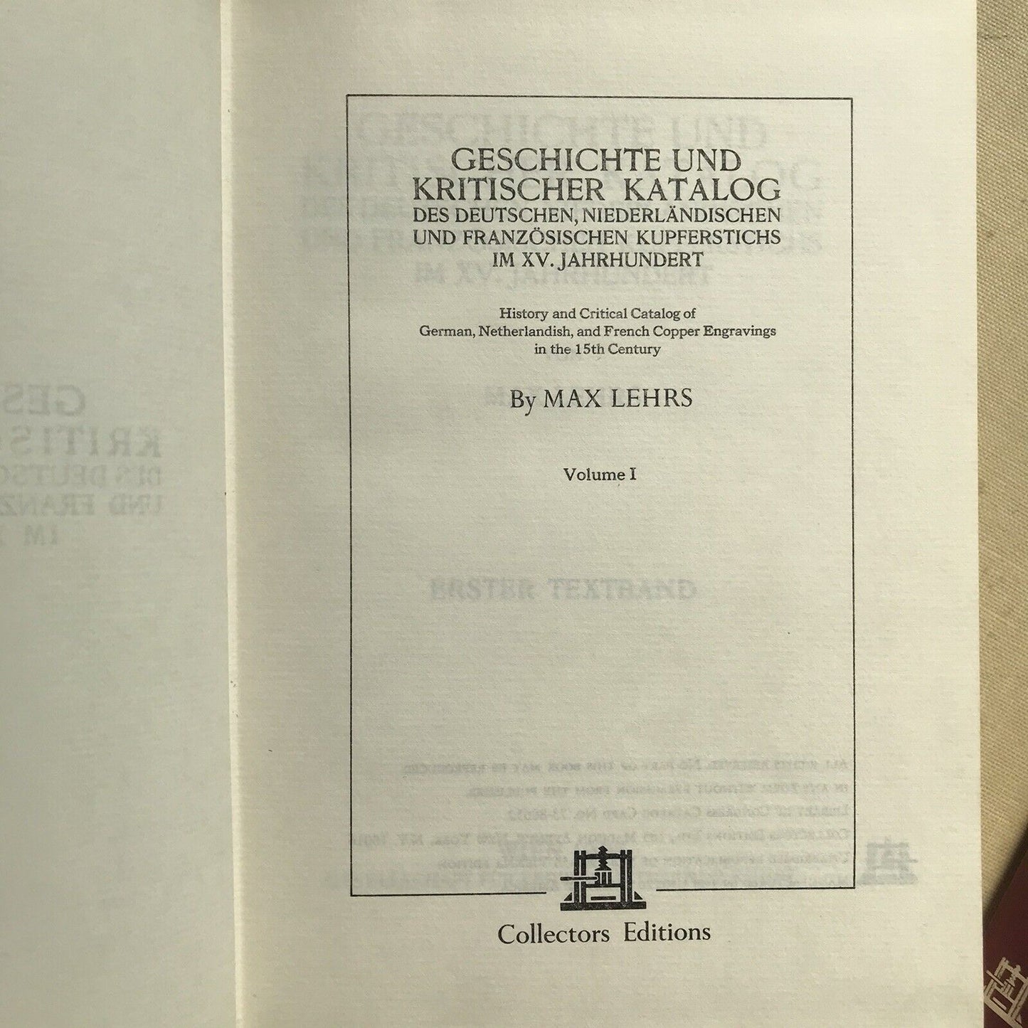 GESCHICHTE UND KRITISCHER KATALOG DES DEUTSCHEN, LEHRS collectors edition