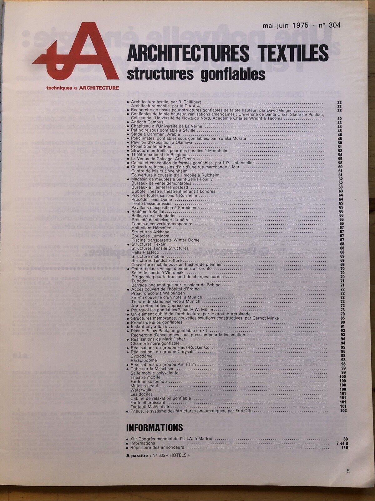 Techniques & Architecture - Architectures textiles, structures gonflabes 1975