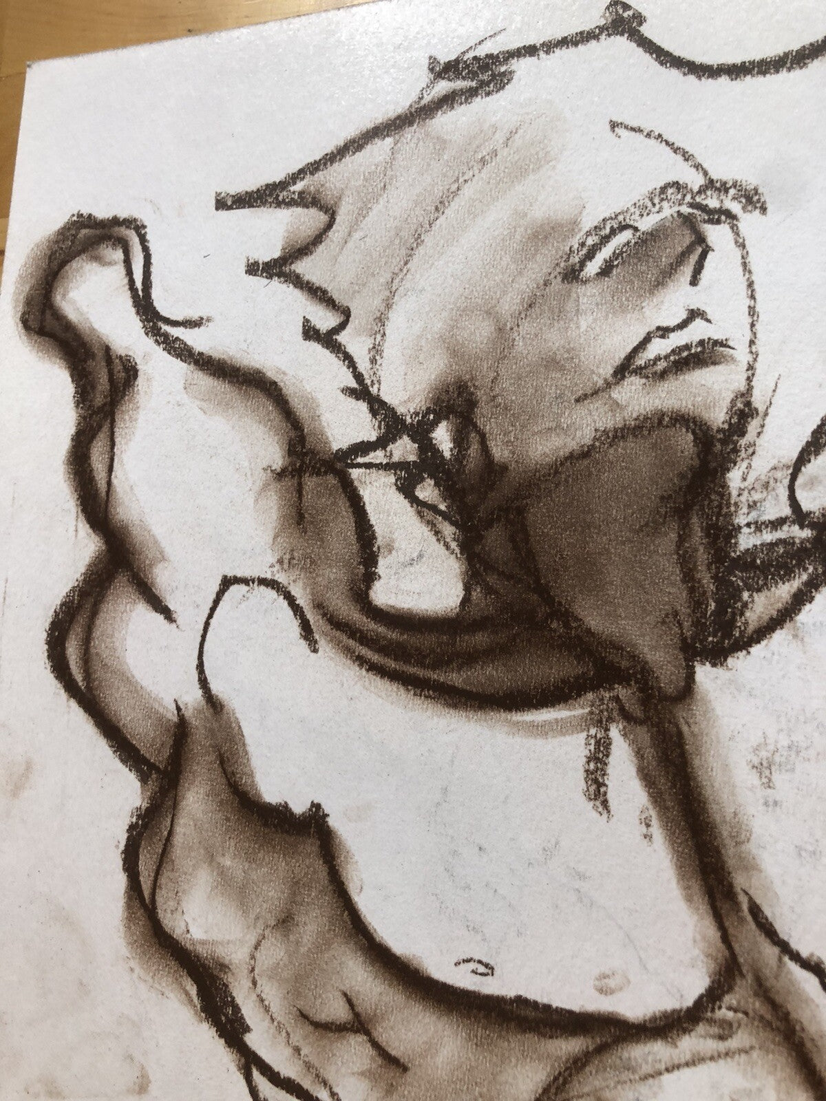 Disegno carboncino studio maschile - Astratto schizzo bozzetto a mano di nudo