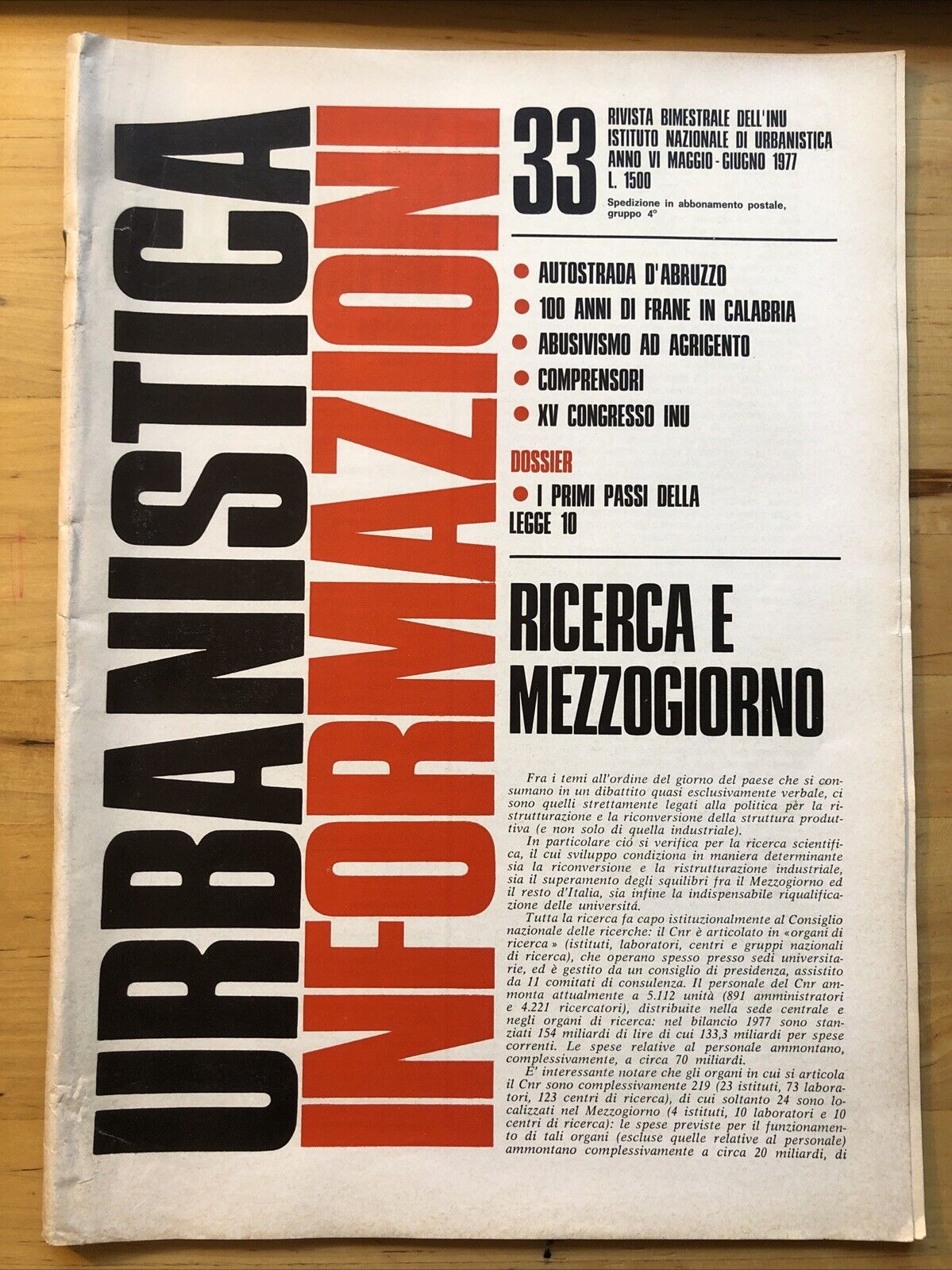 URBANISTICA INFORMAZIONI - GIUGNO 1977. rivista bimestrale dell'INU - n. 33