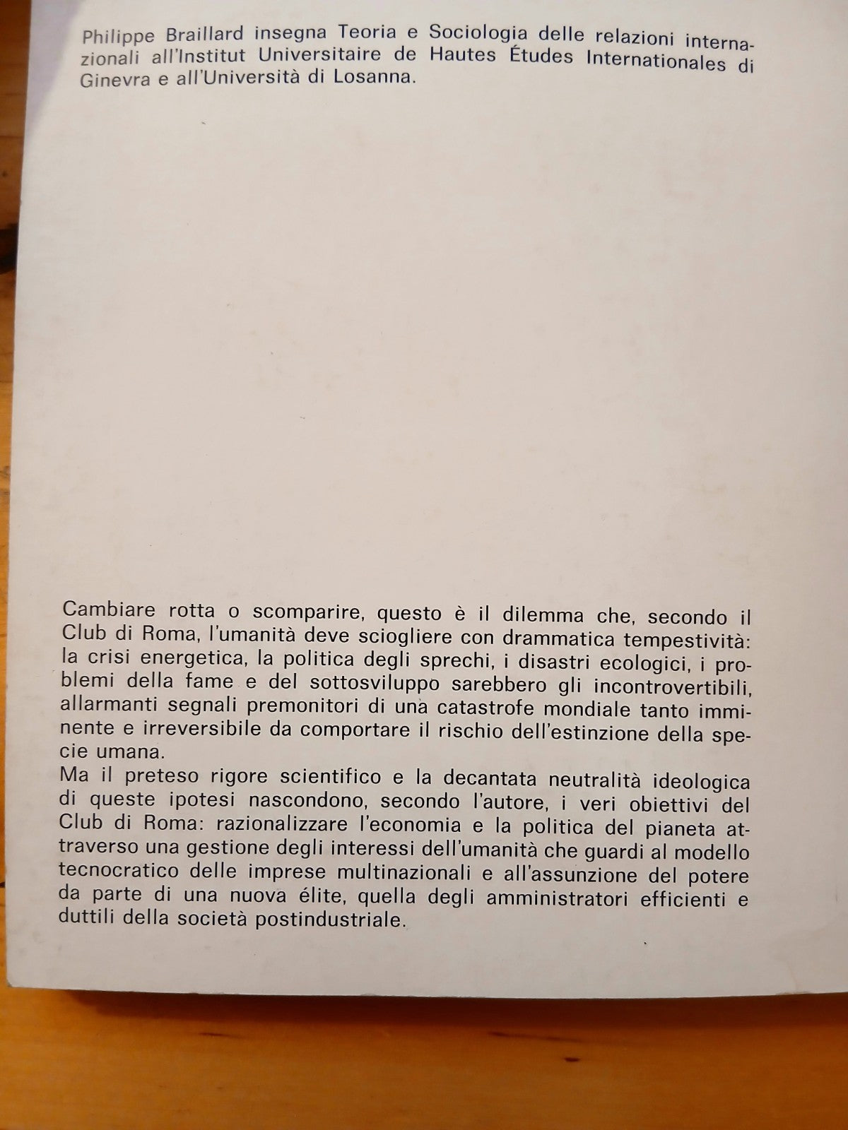 L'impostura del club di Roma - Philippe Braillard - edizioni Dedalo 1983