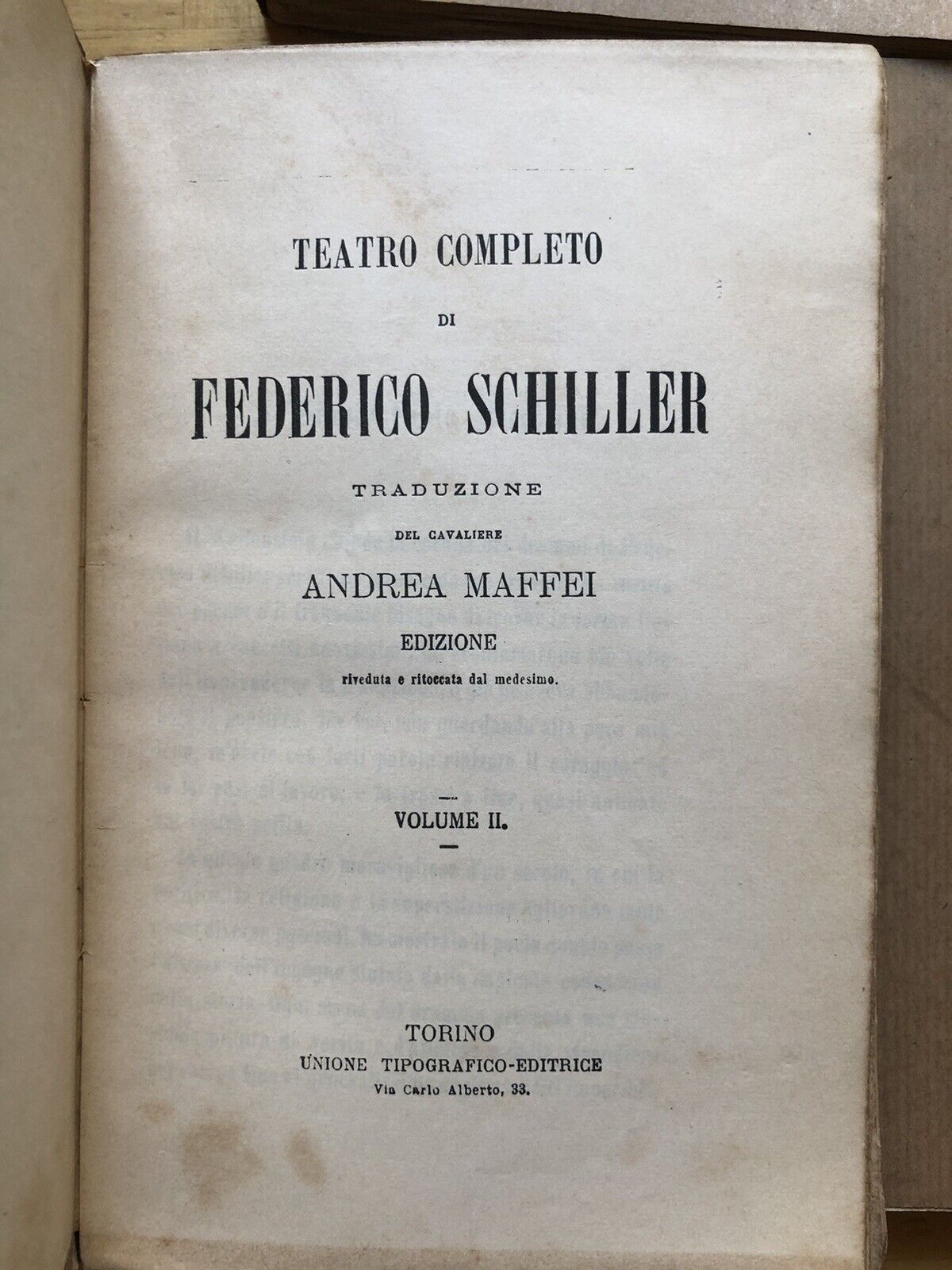Teatro completo di Federico Schiller 1857. Andrea Maffei 1857 completo in 5 voll