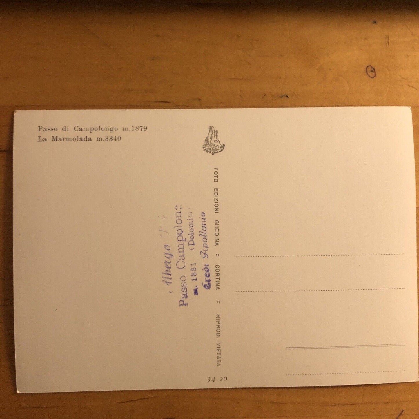 Cartolina PASSO DI CAMPOLONGO - LA MARMOLADA . NON VIAGGIATA