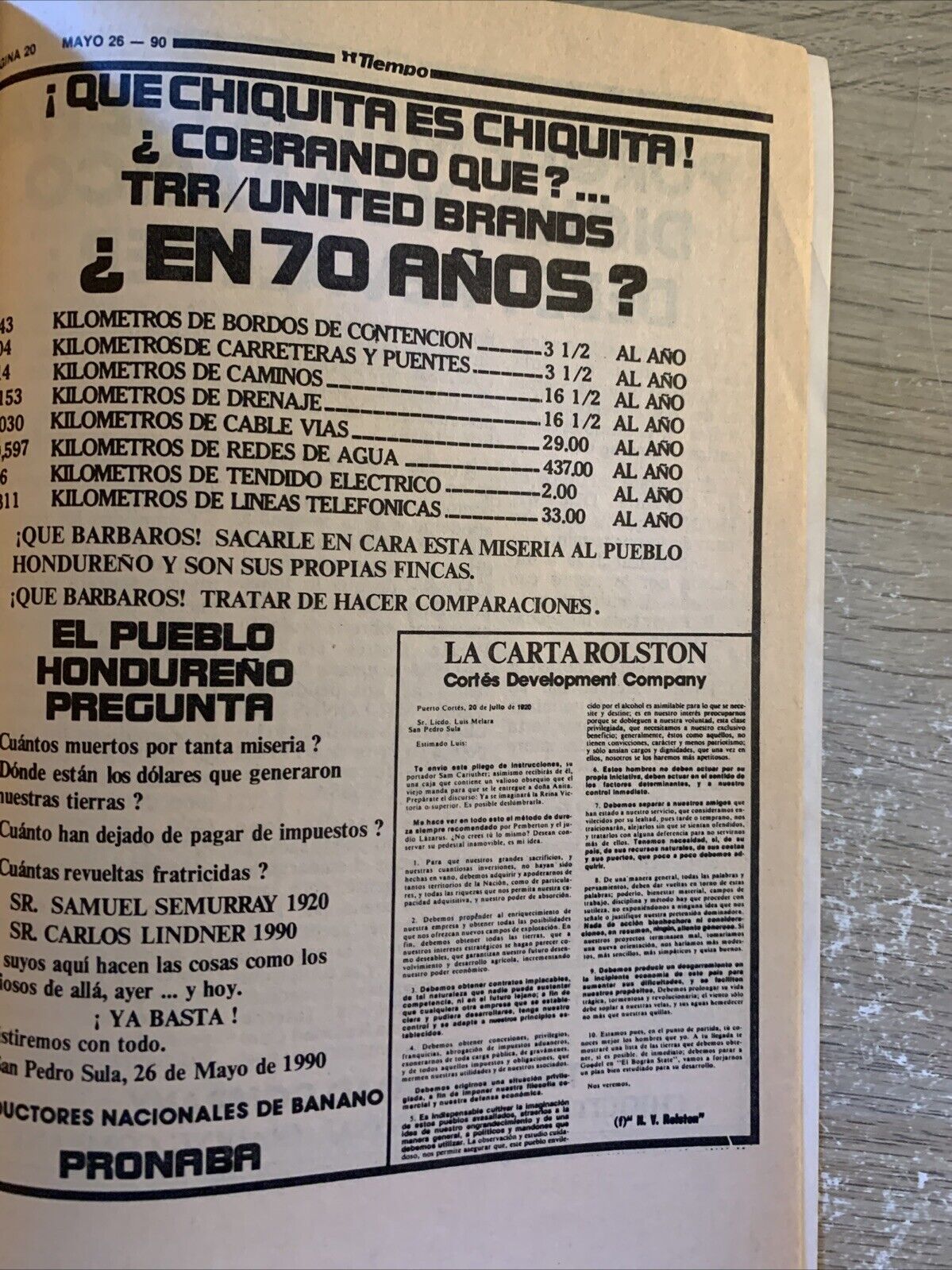 La guerra del banano.Edicione Paysa Virgilio Carìas Velasquez 1991 Honduras