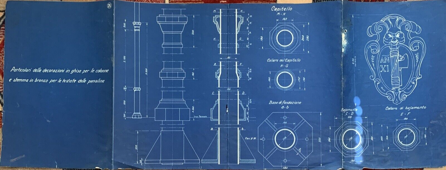 FERROVIE DELLO STATO particolari delle decorazioni in ghisa colonne pensiline #