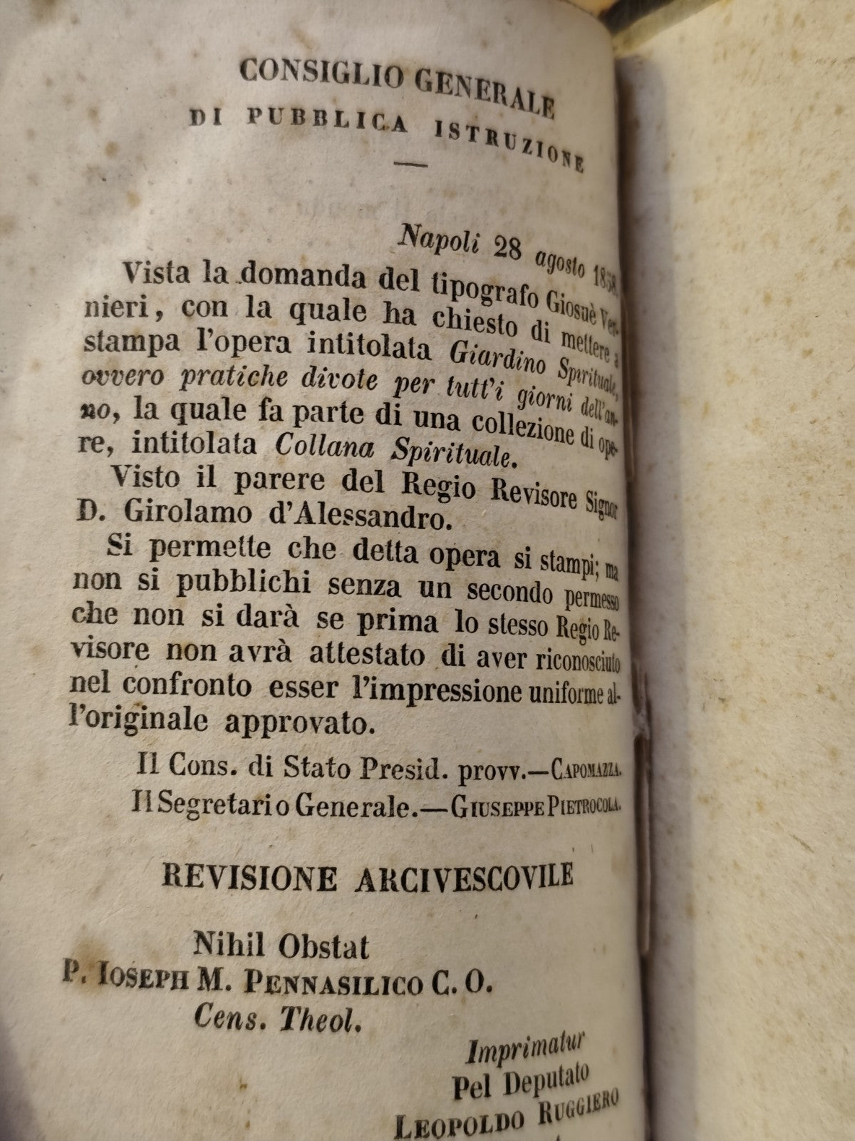 Giardino spirituale ovvero pratiche divote, Napoli 1858 Tipografia Vernieri