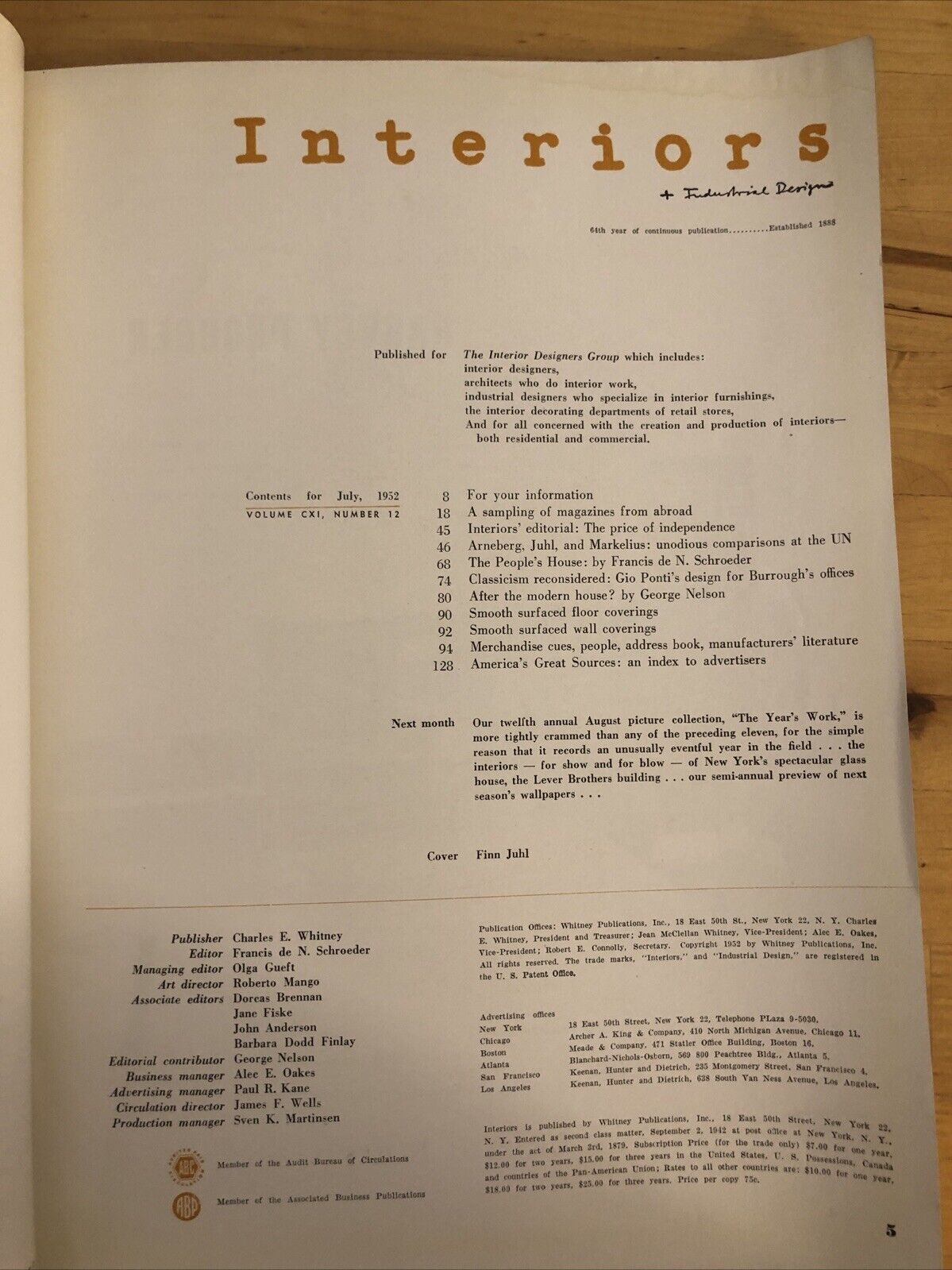INTERIORS MAGAZINE JULY 1952 Olga Gueft - Interiors, design, architecture