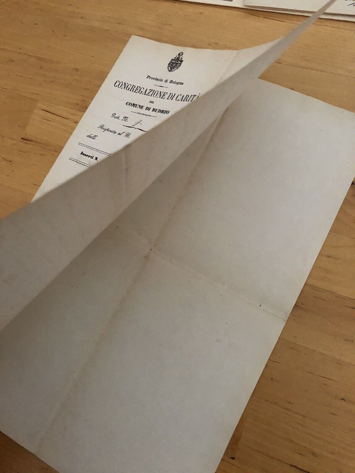 BUDRIO documento antico 1882 congregazione di carità. Bologna