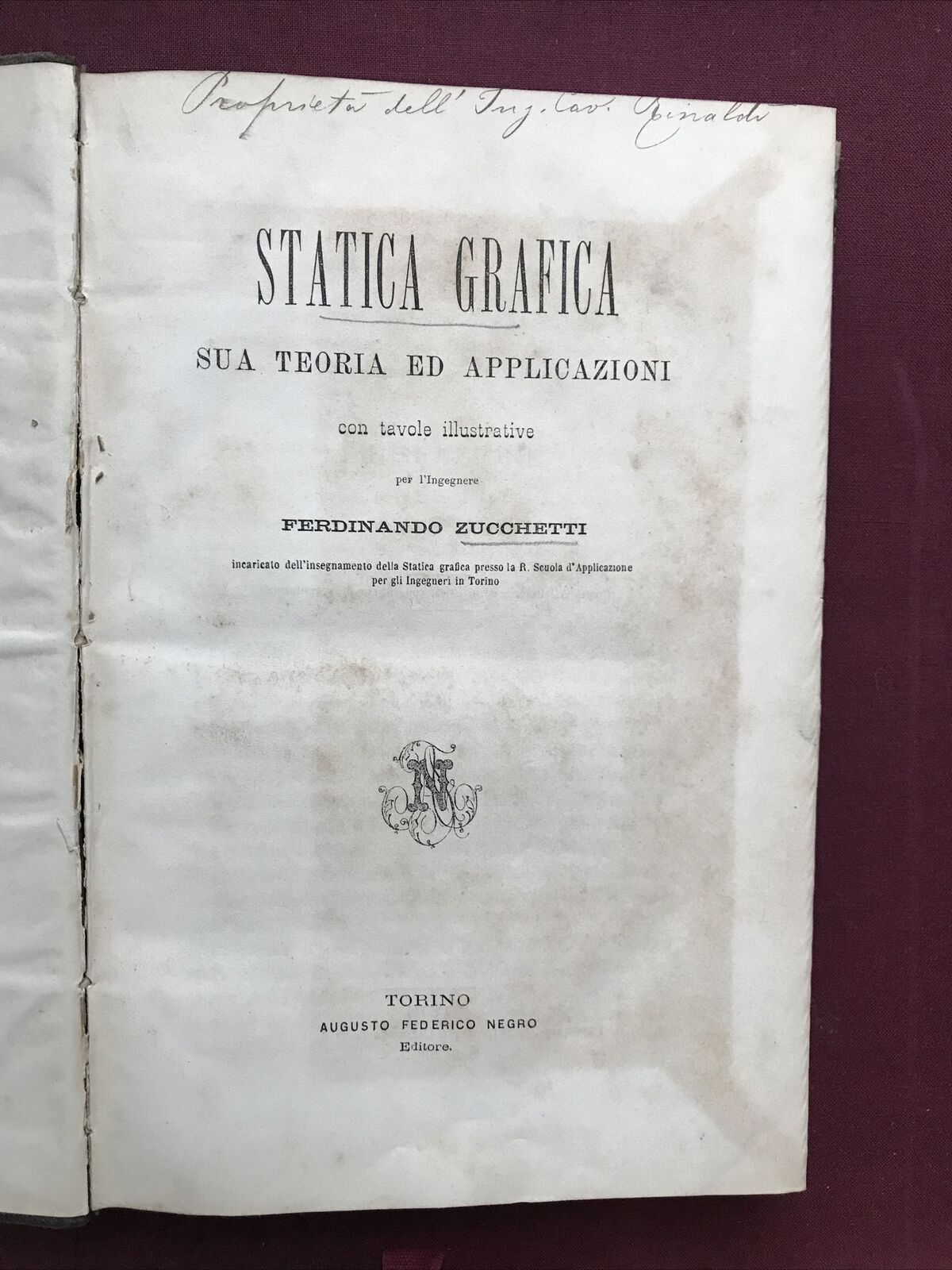 STATICA GRAFICA teoria ed applicazioni, Ferdinando Zucchetti, Negro editore 1878