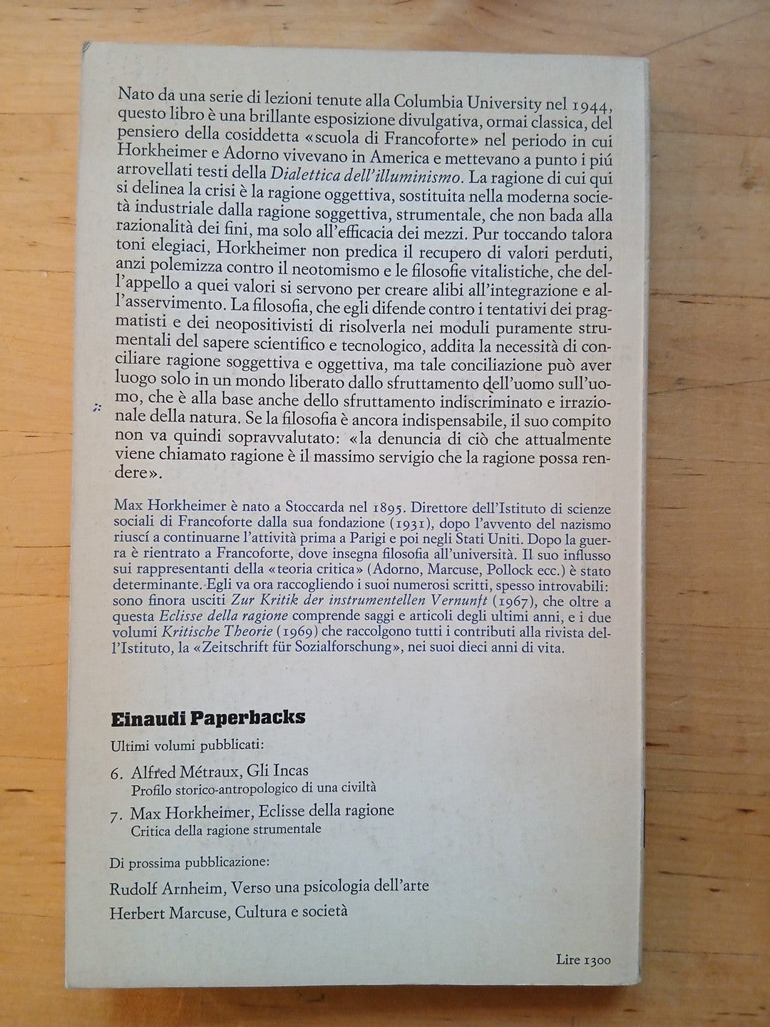 Eclisse della ragione, critica della ragione strumentale, Einaudi Paperbacks1969