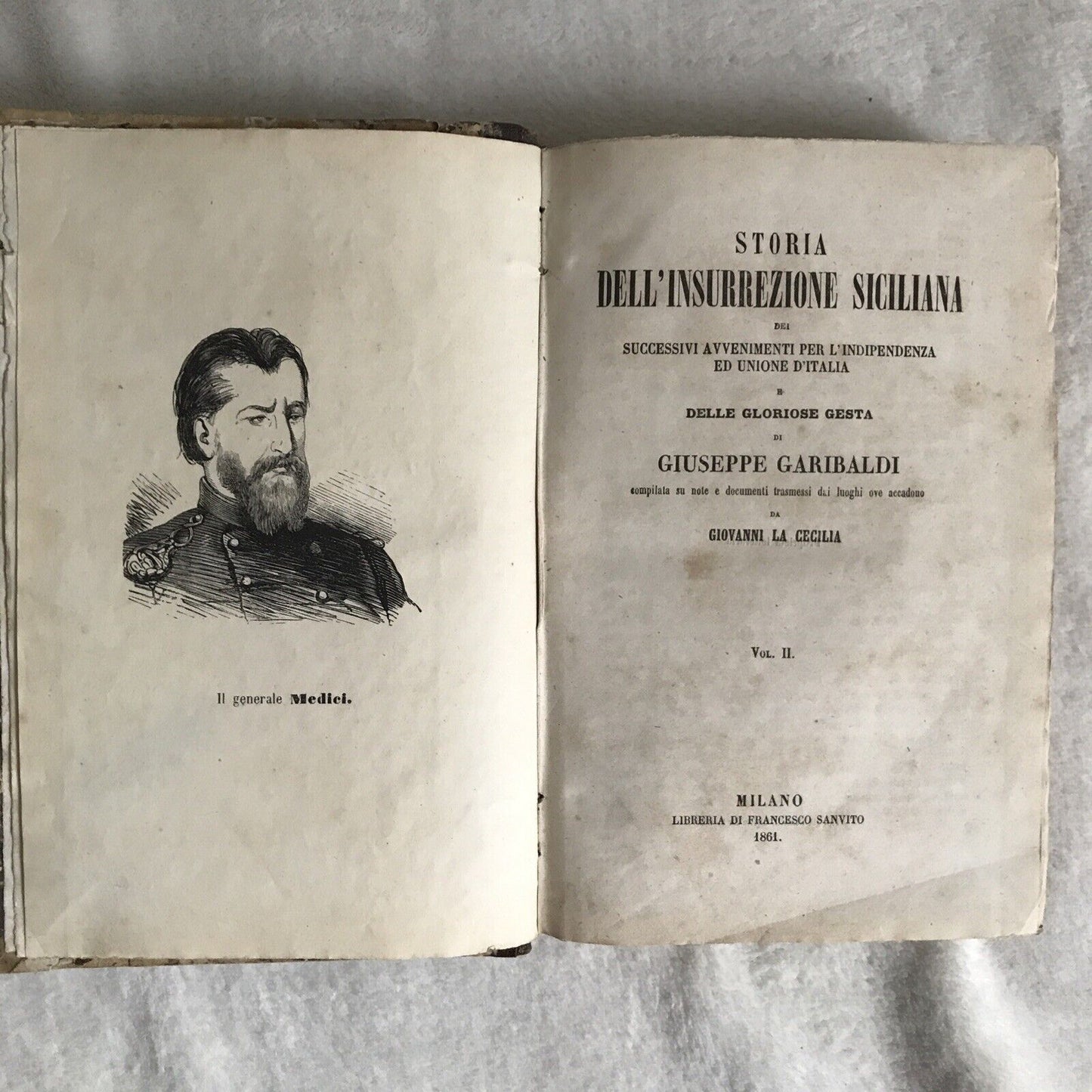 STORIA DELL'INSURREZIONE SICILIANA, Giovanni la Cecilia, Sanvito 1861 - Vol 2