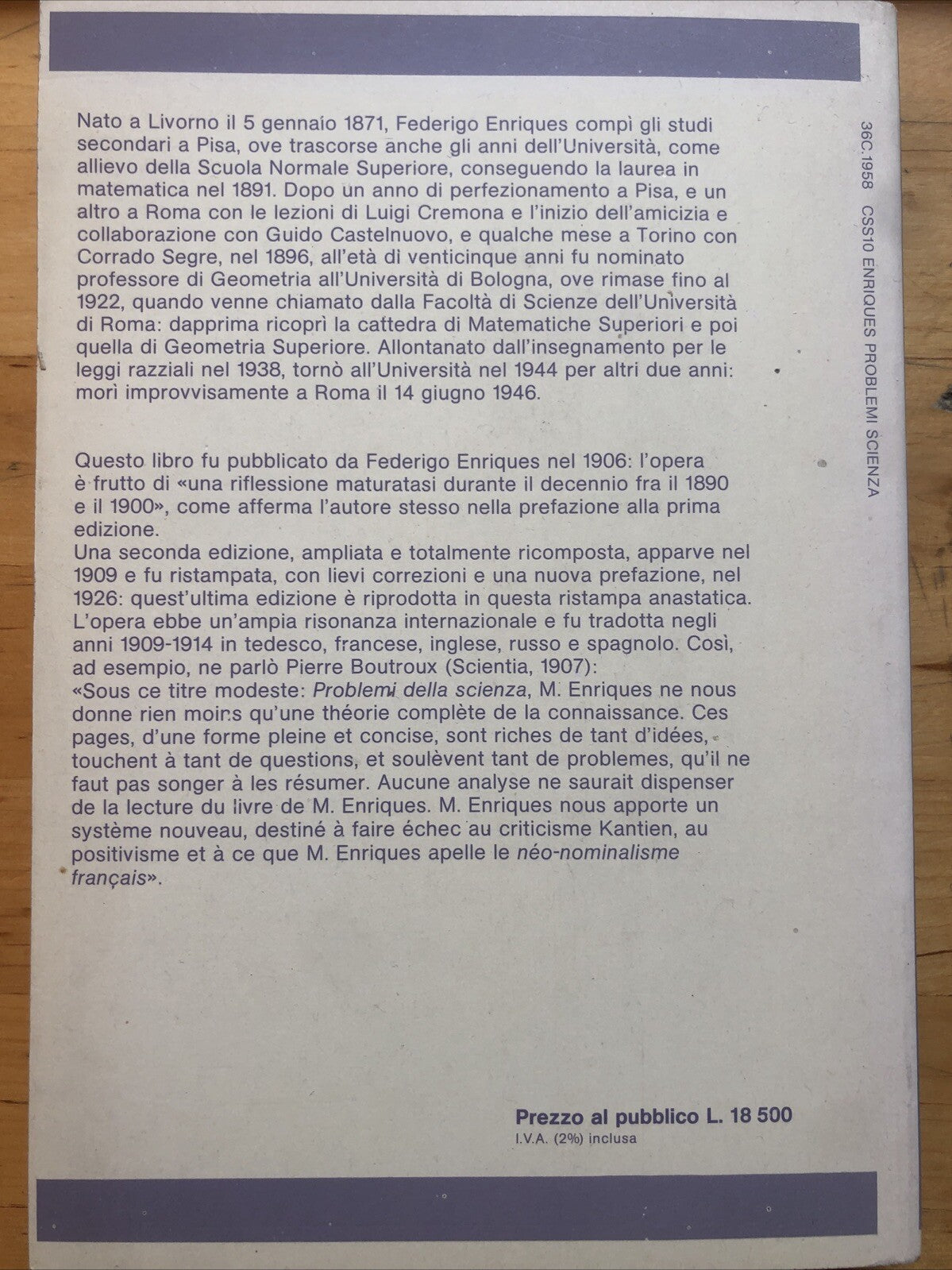 Problemi della scienza, Federigo Enriques - Zanichelli 1985