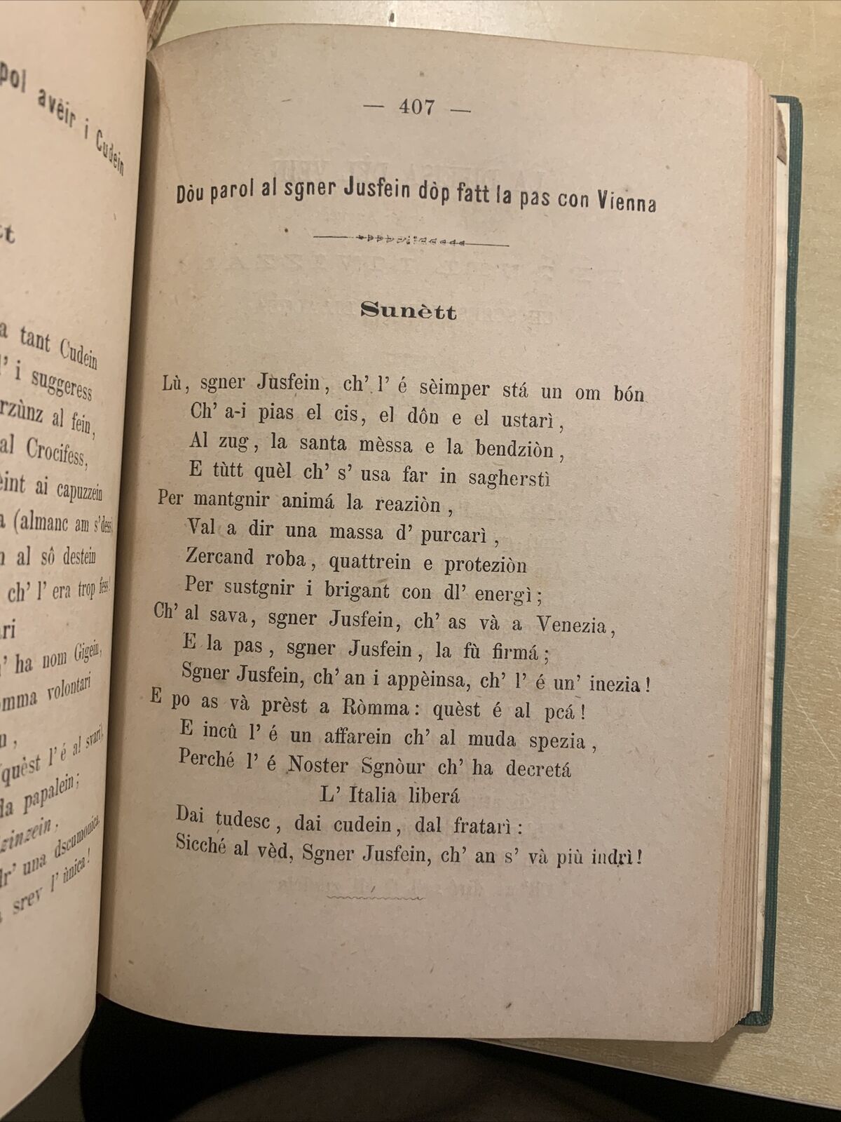 POESÍ IN DIALÈTT BULGNÈIS - Jusfein Barigazz 1875