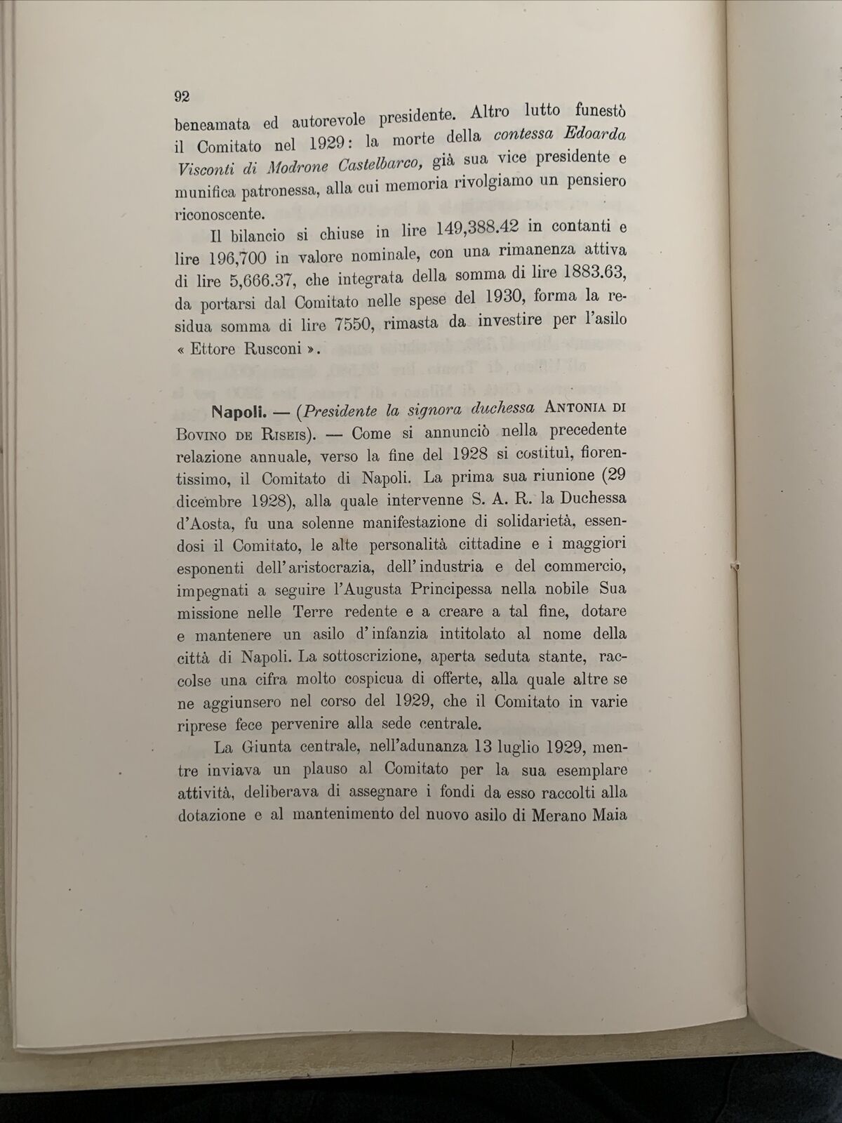 OPERA NAZIONALE DI ASSISTENZA ALL'ITALIA REDENTA - Relazione e rendiconto 1929 #
