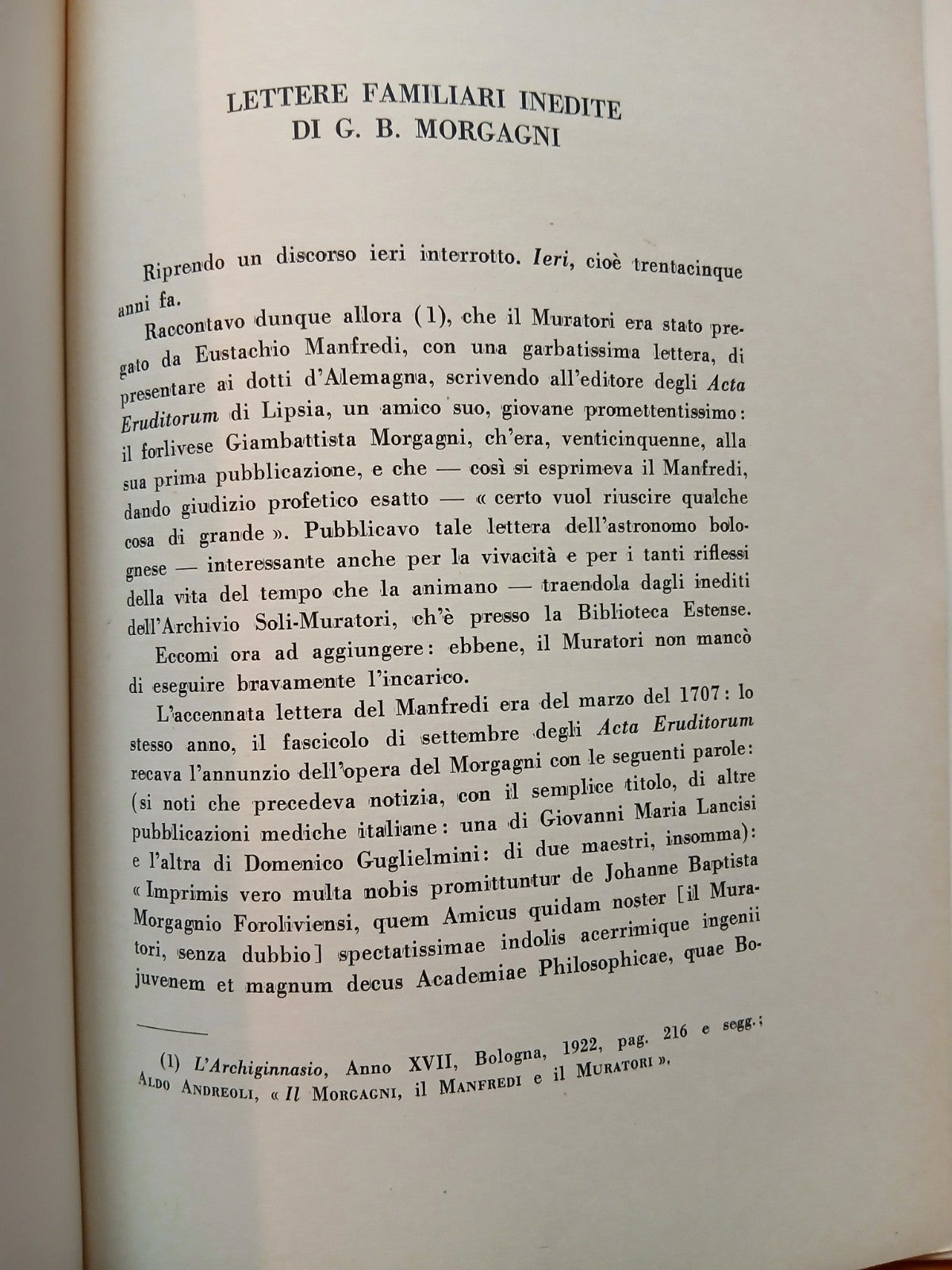 Lettere familiari inedite di G. B. Morgan - Aldo Andreoli 1960