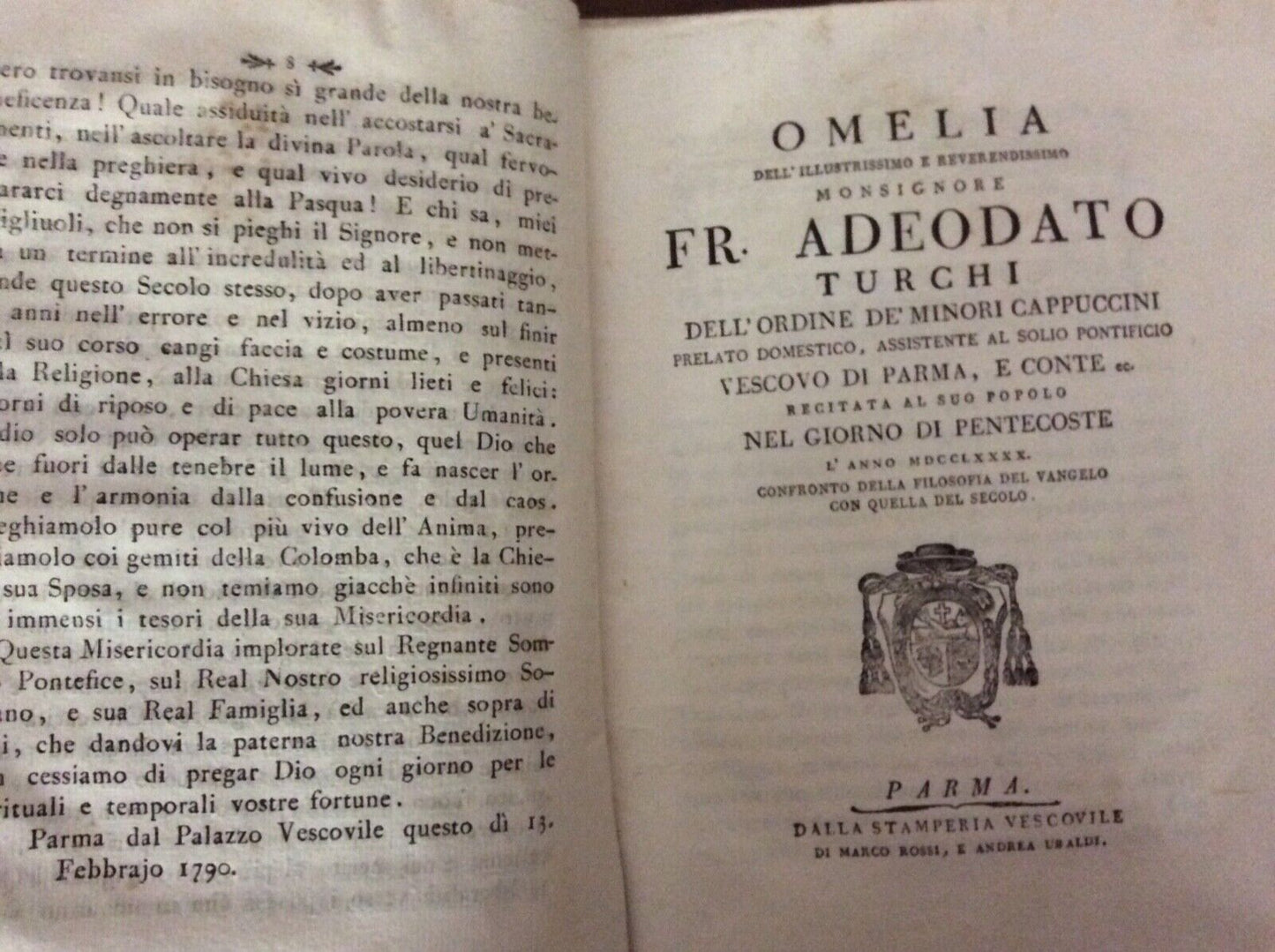 ADEODATO TURCHI - OMELIE E LETTERE PASTORALI Parma stamperia vescovile 1788-1794