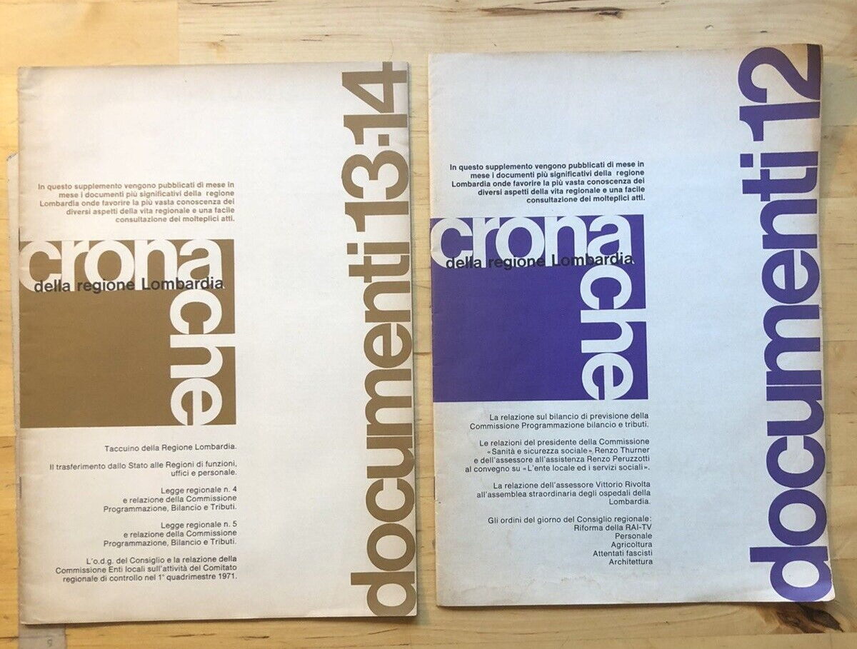 Cronache della regione Lombardia - 2 supplementi anno 1972