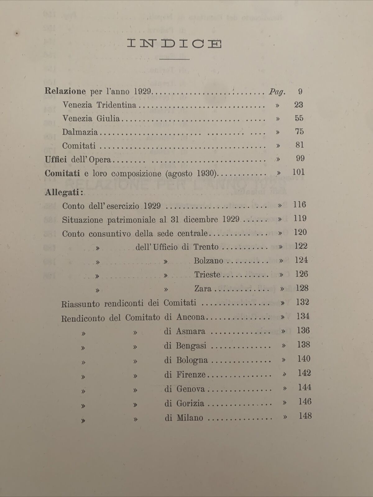 OPERA NAZIONALE DI ASSISTENZA ALL'ITALIA REDENTA - Relazione e rendiconto 1929 #