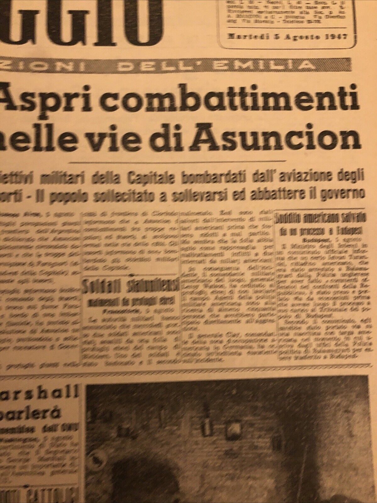 Ultima edizione Pomeriggio 5 agosto 1947 - Bologna sera. Piano Marshall
