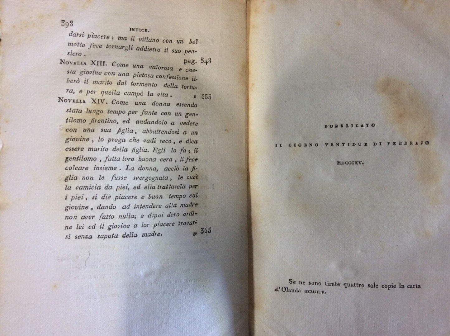 Raccolta de' novellieri Italiani, Novelle autori senesi FORTINI, SERMINI, 1815