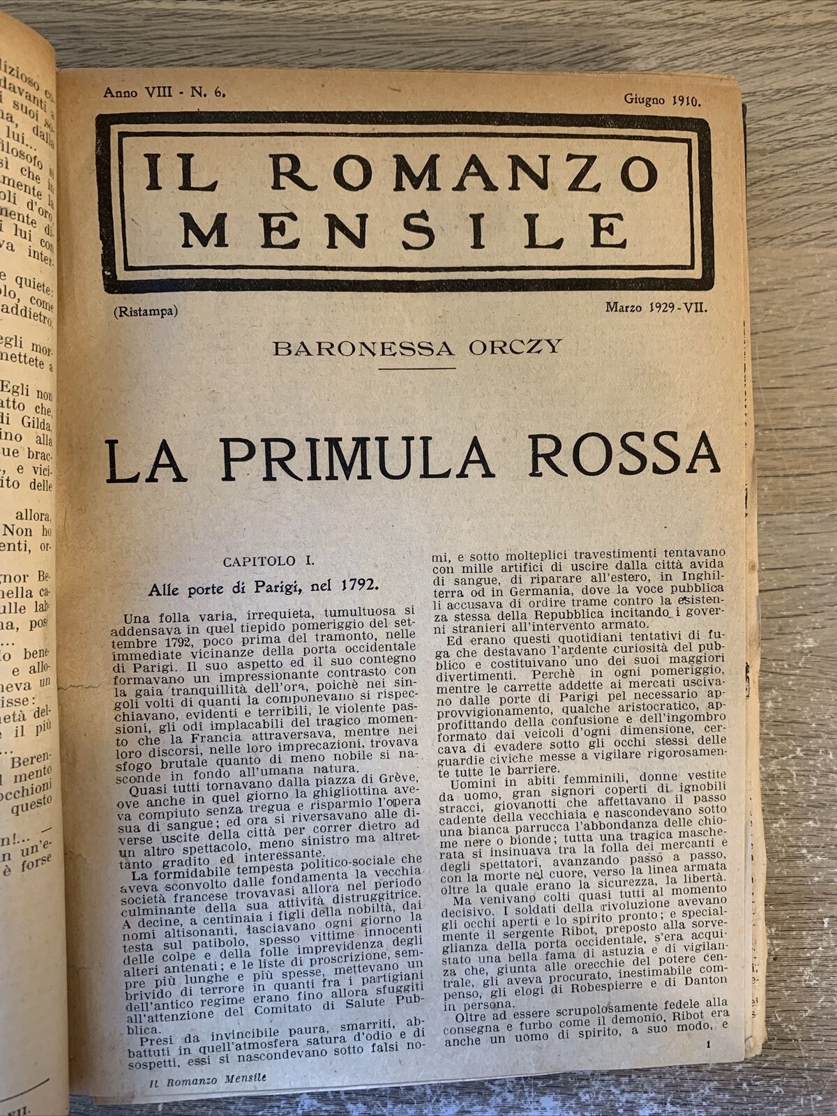 LA PRIMULA ROSSA - 8 NUMERI RILEGATI A LIBRO RISTAMPE DEL 1929/30