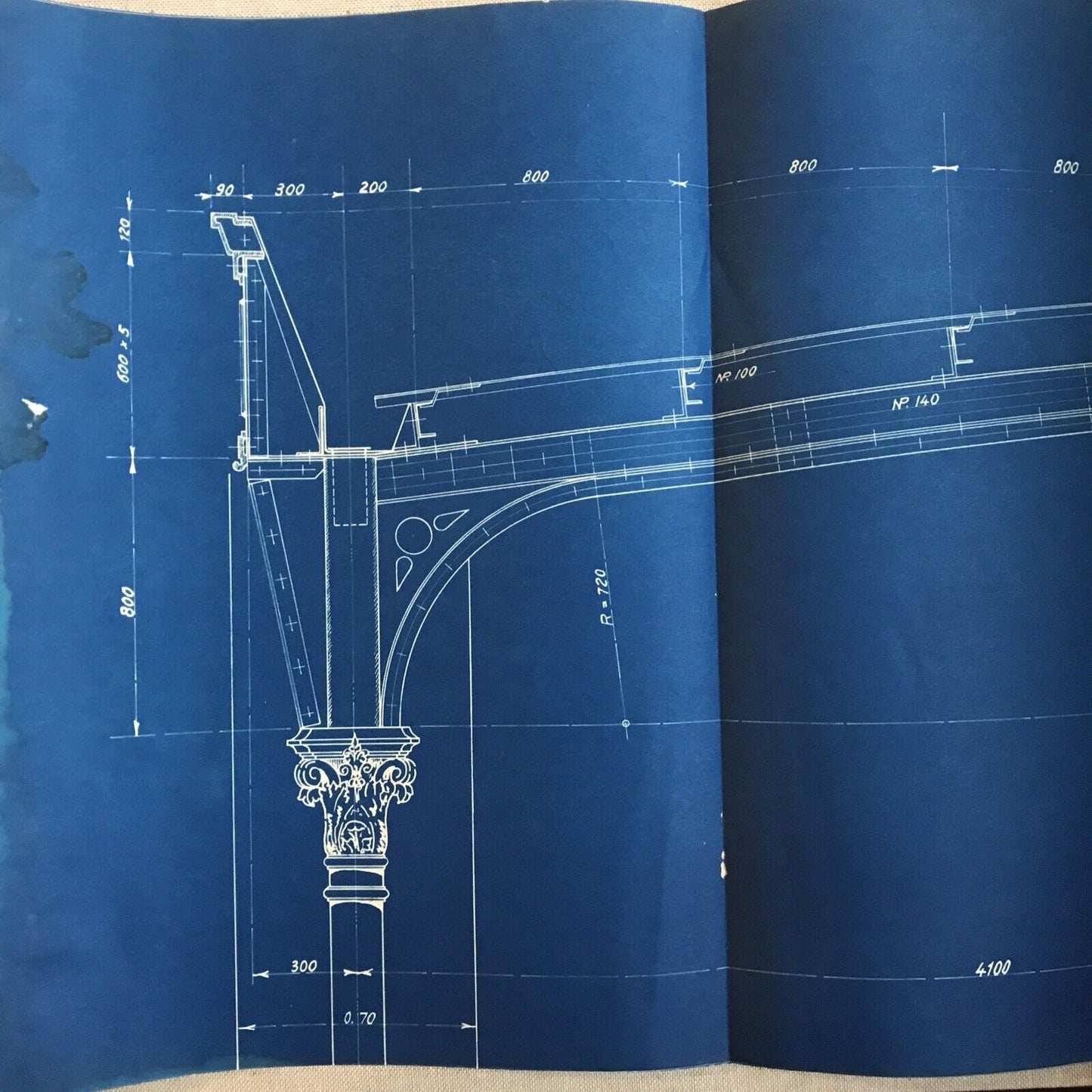 FERROVIE DELLO STATO - architettura / planimetria centina di testa su colonna