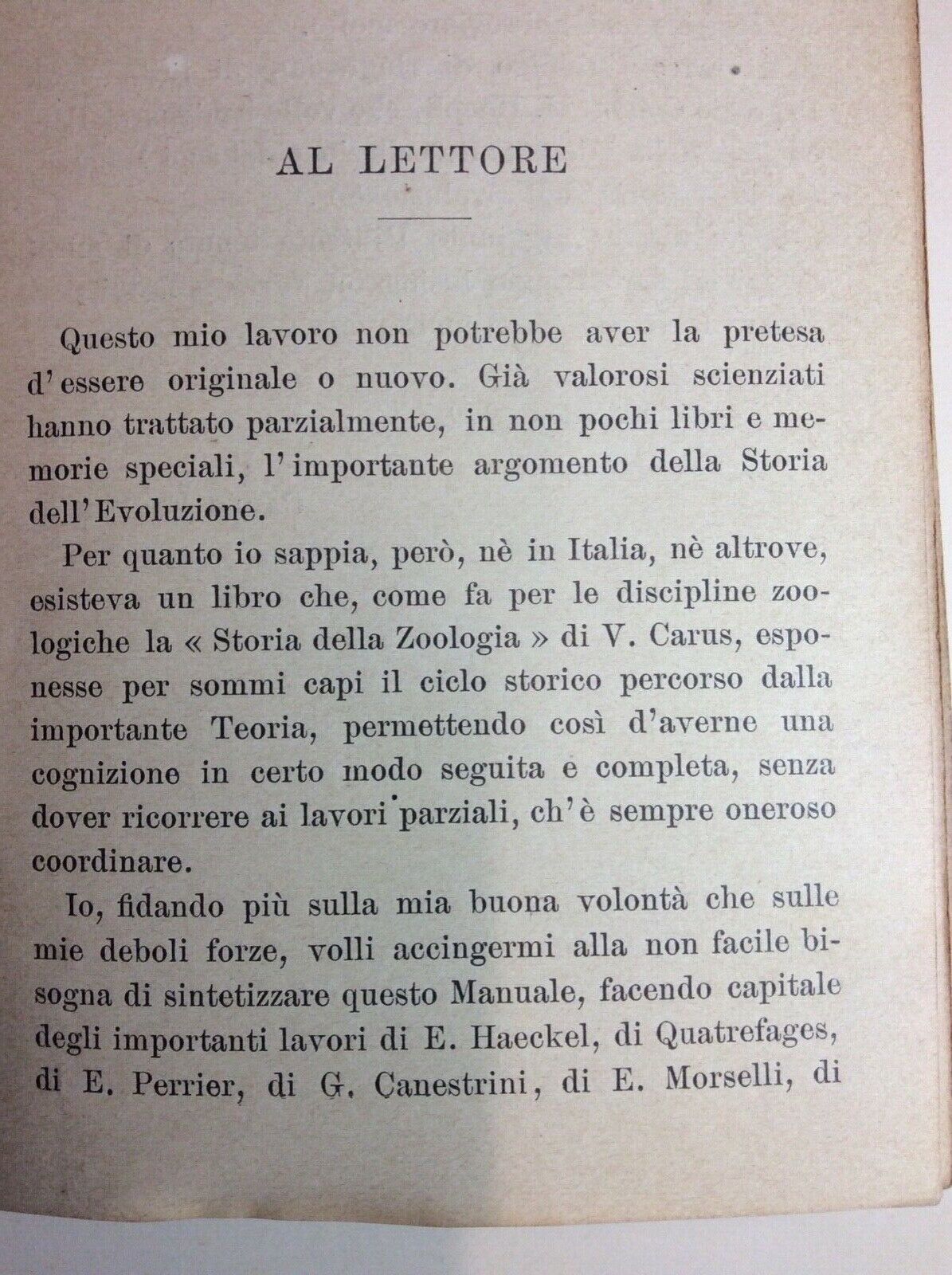 STORIA DELLA EVOLUZIONE. CARLO FENIZIA. MANUALE HOEPLI, 1901, serie scientifica