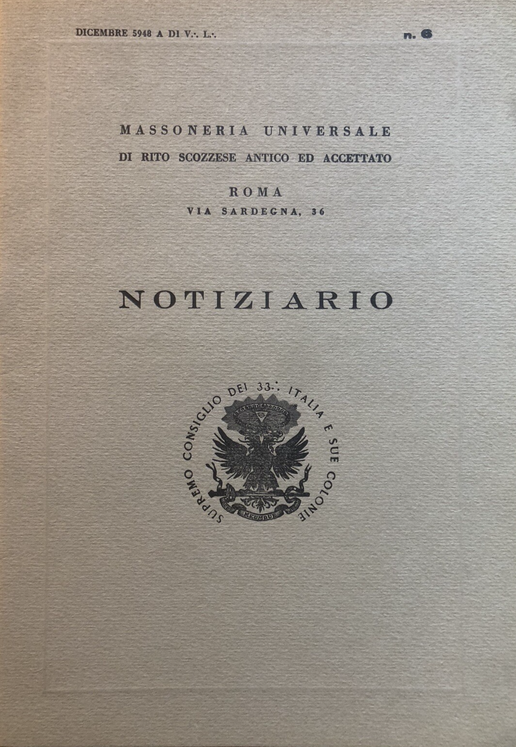 Massoneria Universale di rito scozzese - Notiziario, n. 6 - 1948