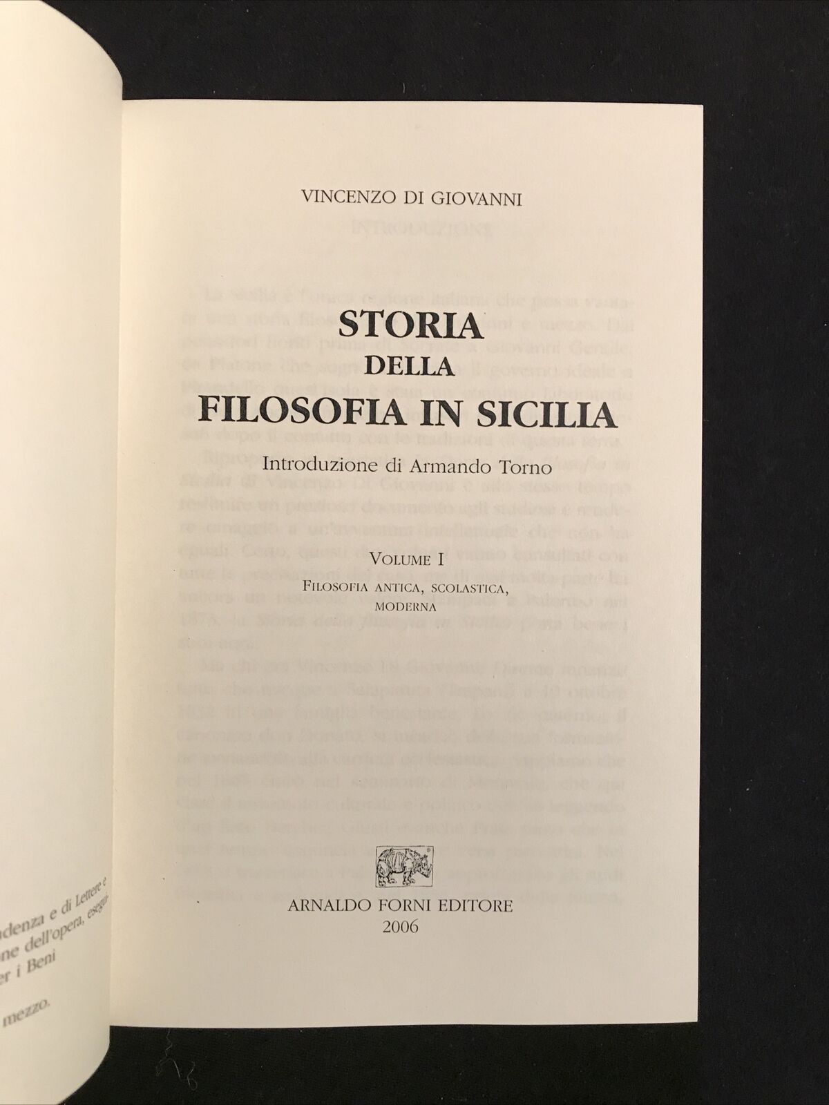 STORIA DELLA FILOSOFIA IN SICILIA V. d Giovanni,A. Forni FILOSOFIA CONTEMPORANEA