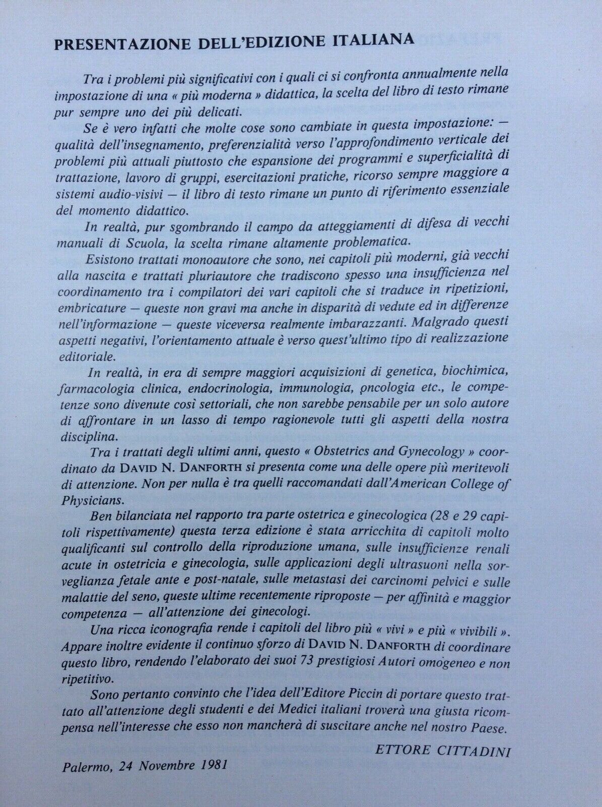 OSTETRICIA E GINECOLOGIA ,DANFORTH, PICCIN EDITORE, 1982