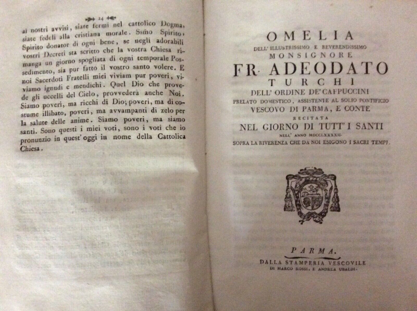 ADEODATO TURCHI - OMELIE E LETTERE PASTORALI Parma stamperia vescovile 1788-1794