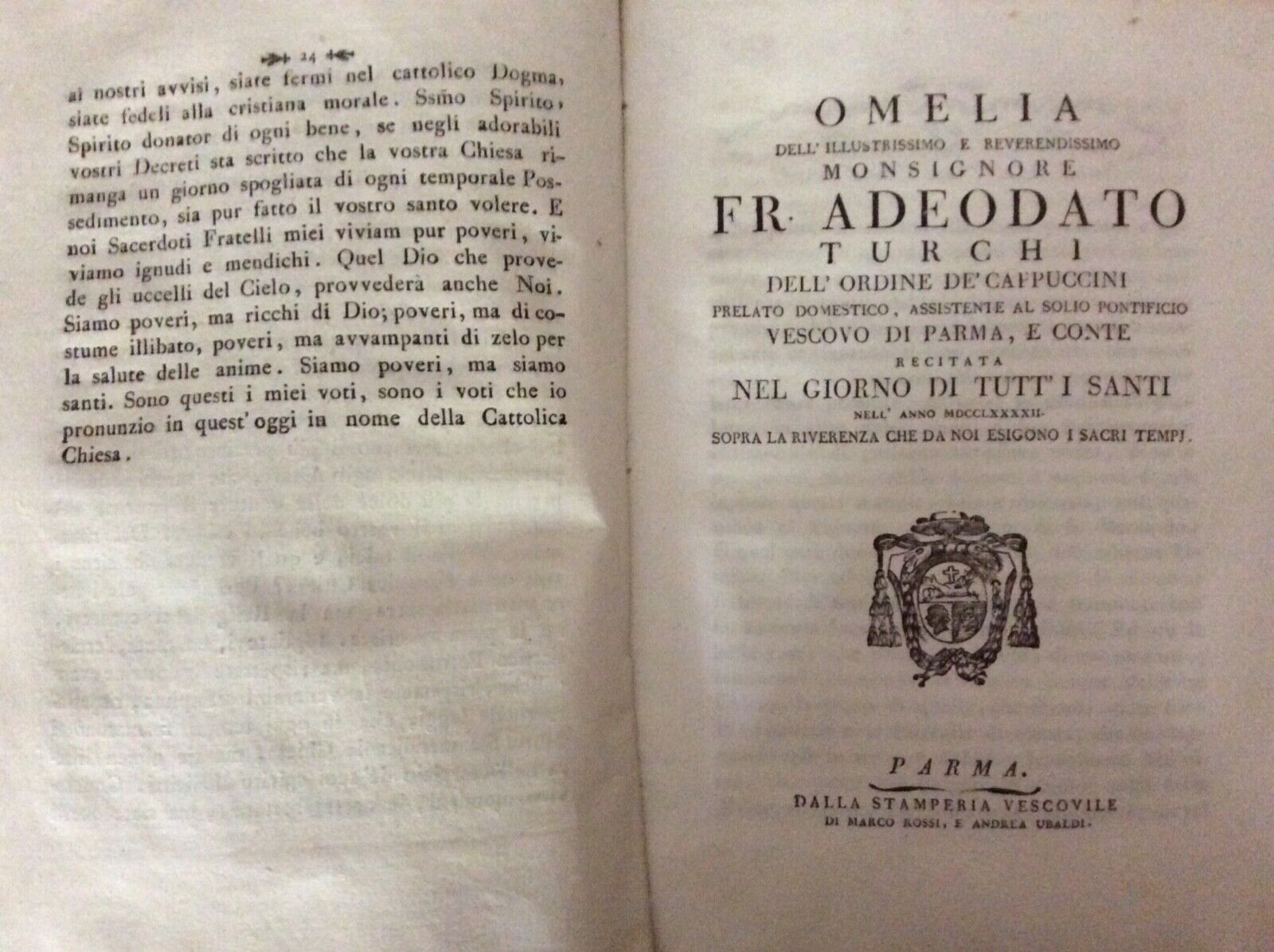 ADEODATO TURCHI - OMELIE E LETTERE PASTORALI Parma stamperia vescovile 1788-1794