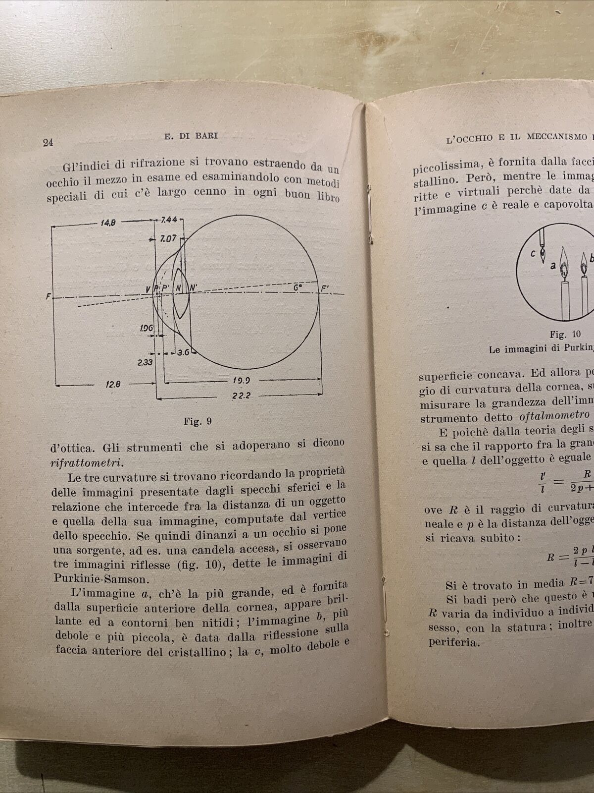 L'OCCHIO E IL MECCANISMO DELLA VISIONE - ENZO DI BARI. ZANICHELLI 1933 #